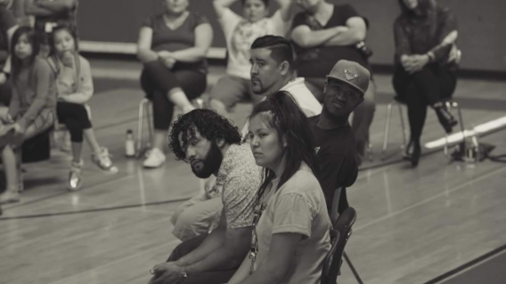 Miah Bearcub, Lou Era, T.S The Solution, and James Pakootas at Nespelem Elementary School