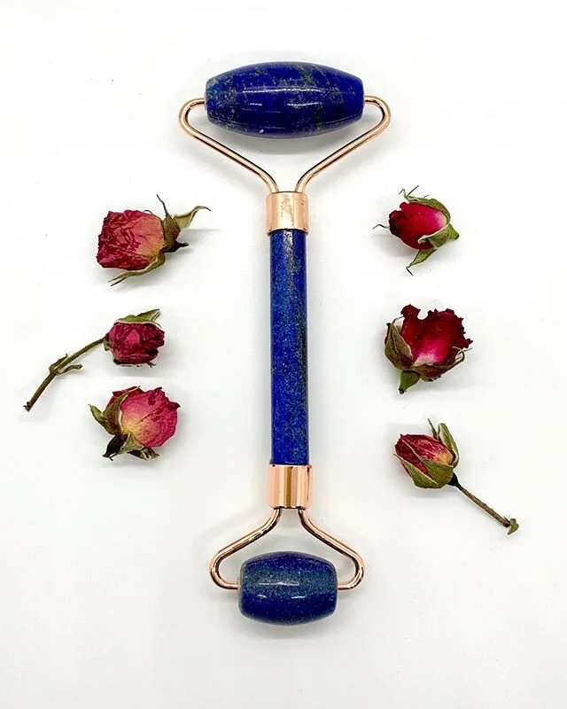 Our facial rollers are ready for the weekend! Roll away wrinkles, tension &amp; contour face muscles with beautiful blue lapis crystal roller. Self care at home has never looked or felt better. ✨🥰✨ #TGIF #Portrait_mood #moodedits #boho #bohemianstyl