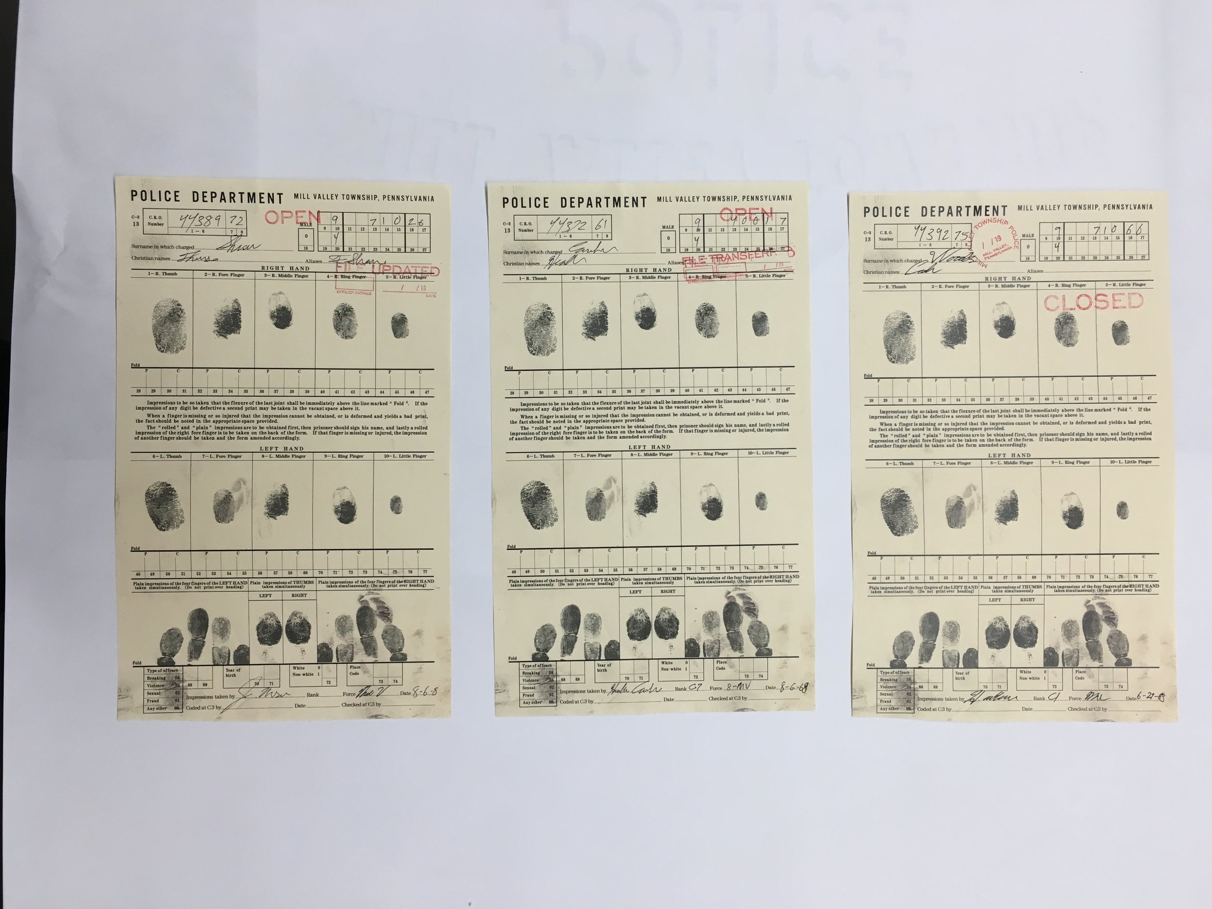 Police Station Graphics:  1960s Fingerprint intake forms