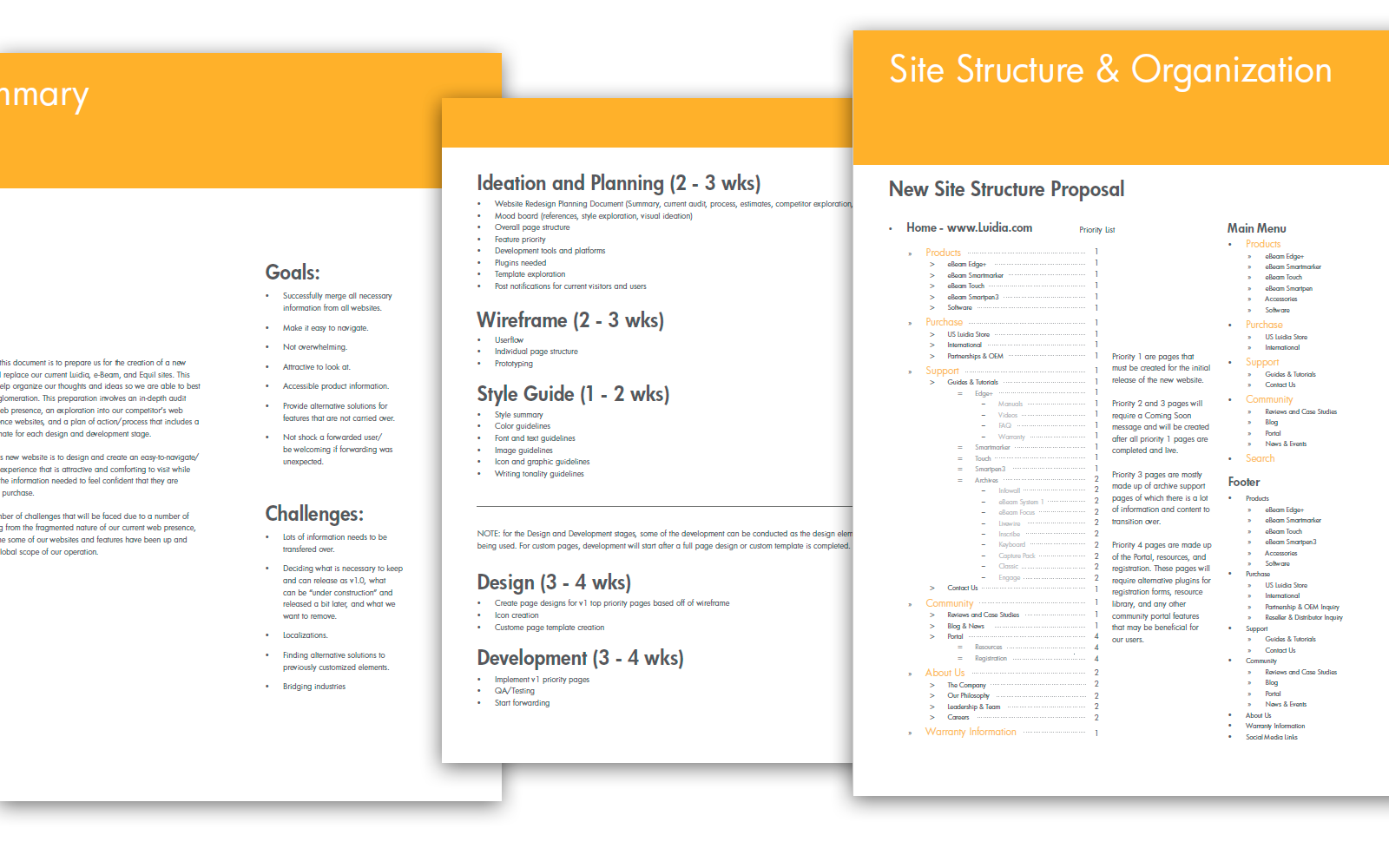 Luidia website restructure planning documents