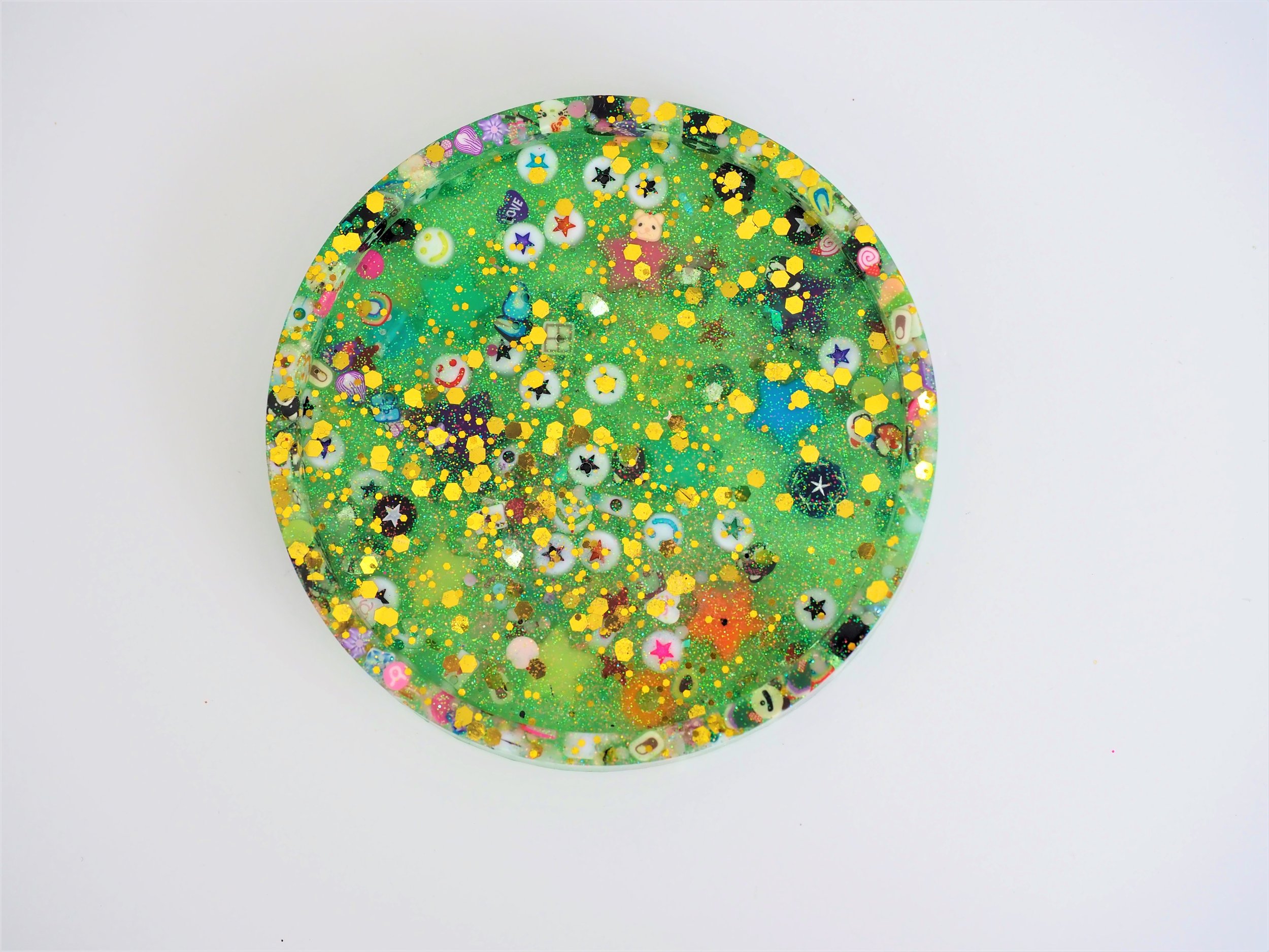 Circular Coaster - Green Smile Star Beads Glitter (27).JPG