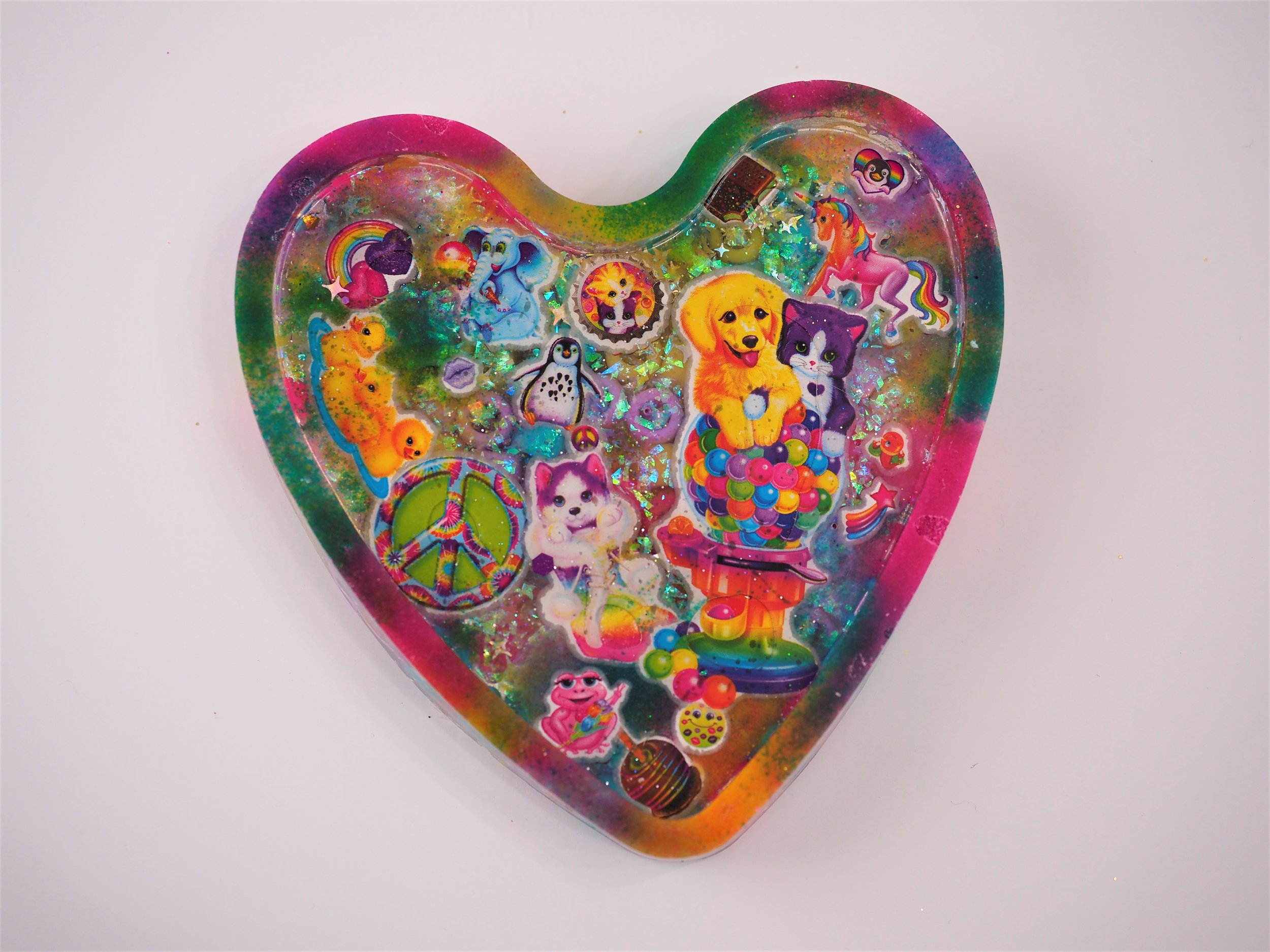 Heart-Shaped Coaster - Lisa Frank Stickers Sand Multicolored Beads Glitter Random (44).JPG