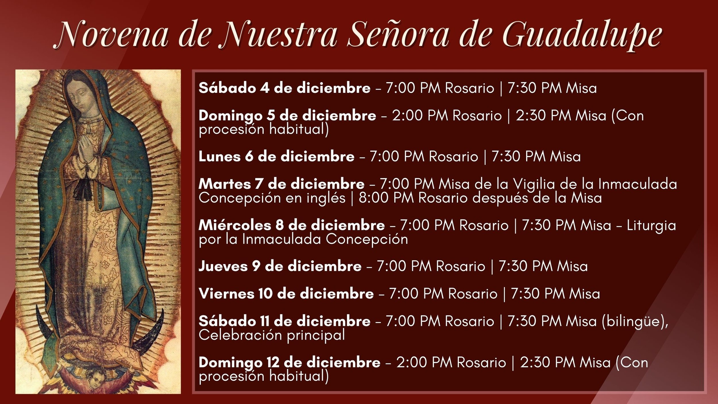 Novena de Nuestra Señora de Guadalupe — Saint Joseph Catholic Church