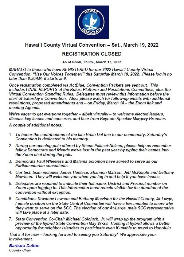 County Of Hawaii Christmas Schedule 2022 Hawai'i County 2022 Convention - All Virtual — Hawaii County Democrats