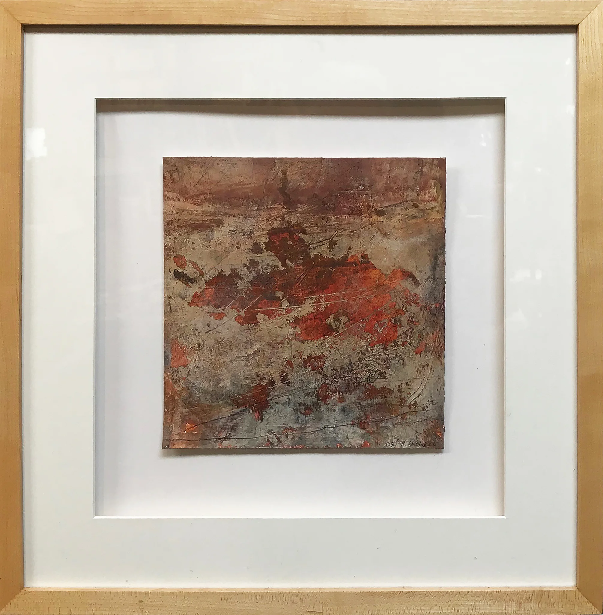Leaves , Rebecca Crowell. Cold wax and oil on paper, 9 x 9 inches, 2008.