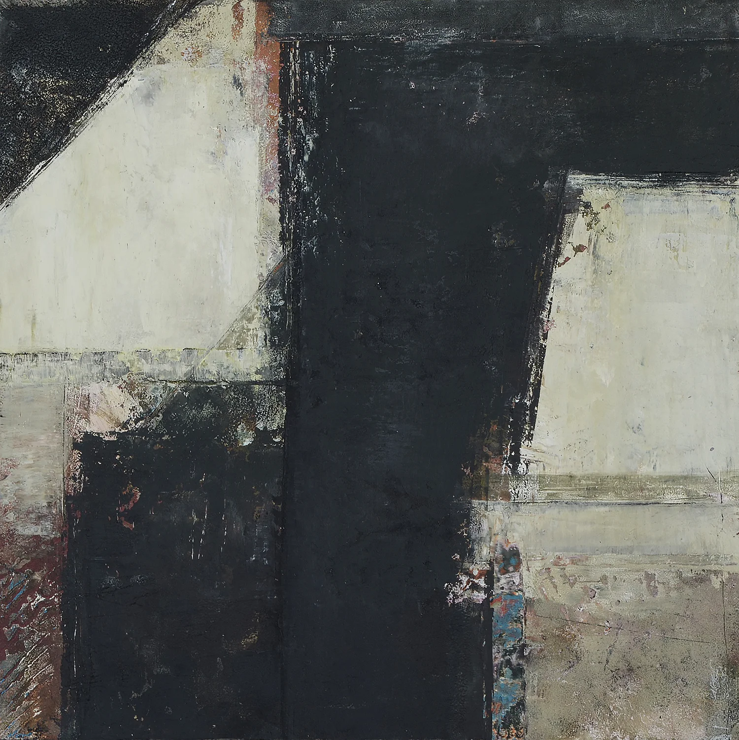 after wichita (5) , Jerry McLaughlin. Cold wax, oil, and ash painted on Multimedia Artboard and mounted to a cradled panel, 18 x 18 inches, 2018.