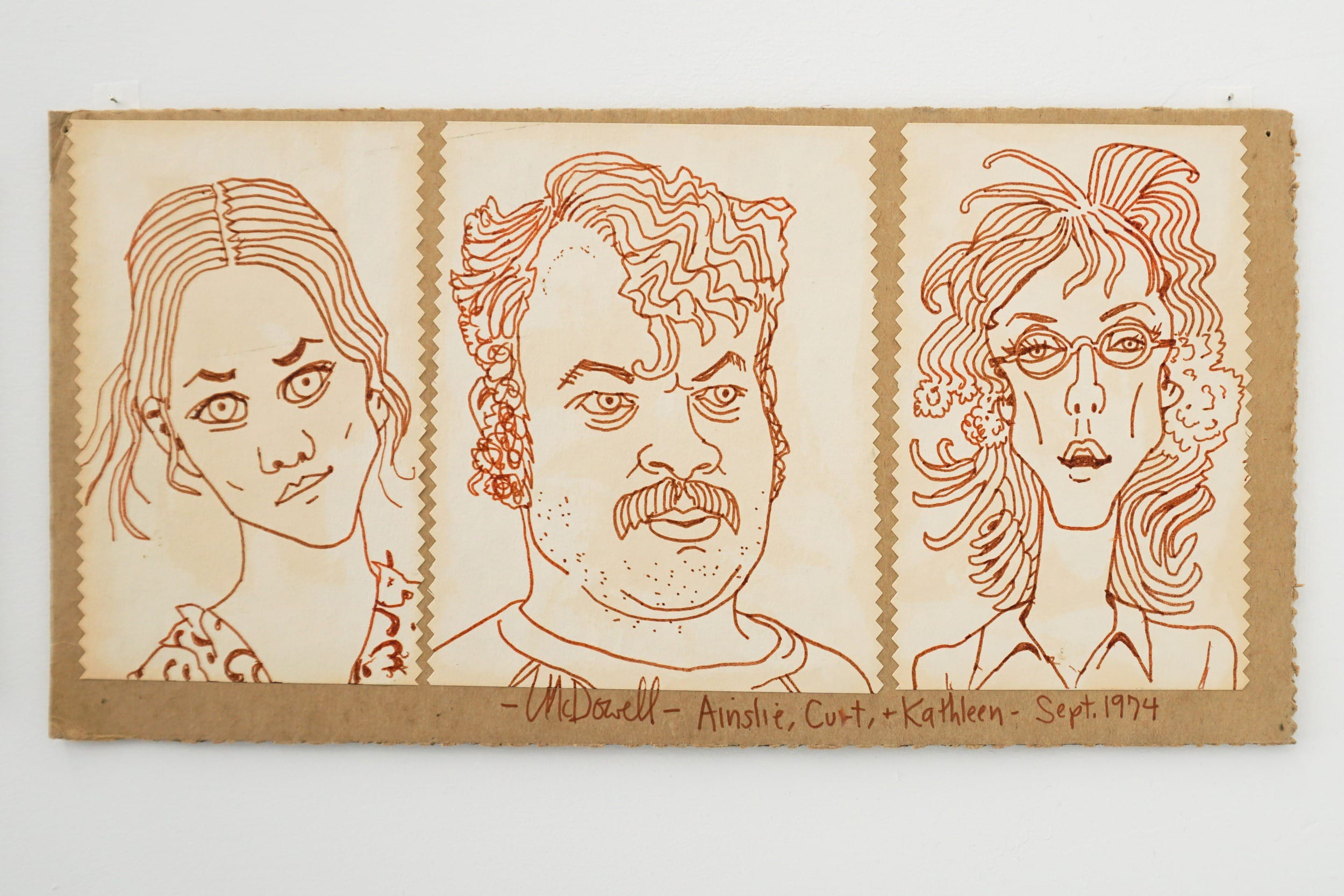  Curt McDowell  Ainslie, Curt &amp; Kathleen , 1974 Collage, mixed-media, marker on board 7 x 14 inches 