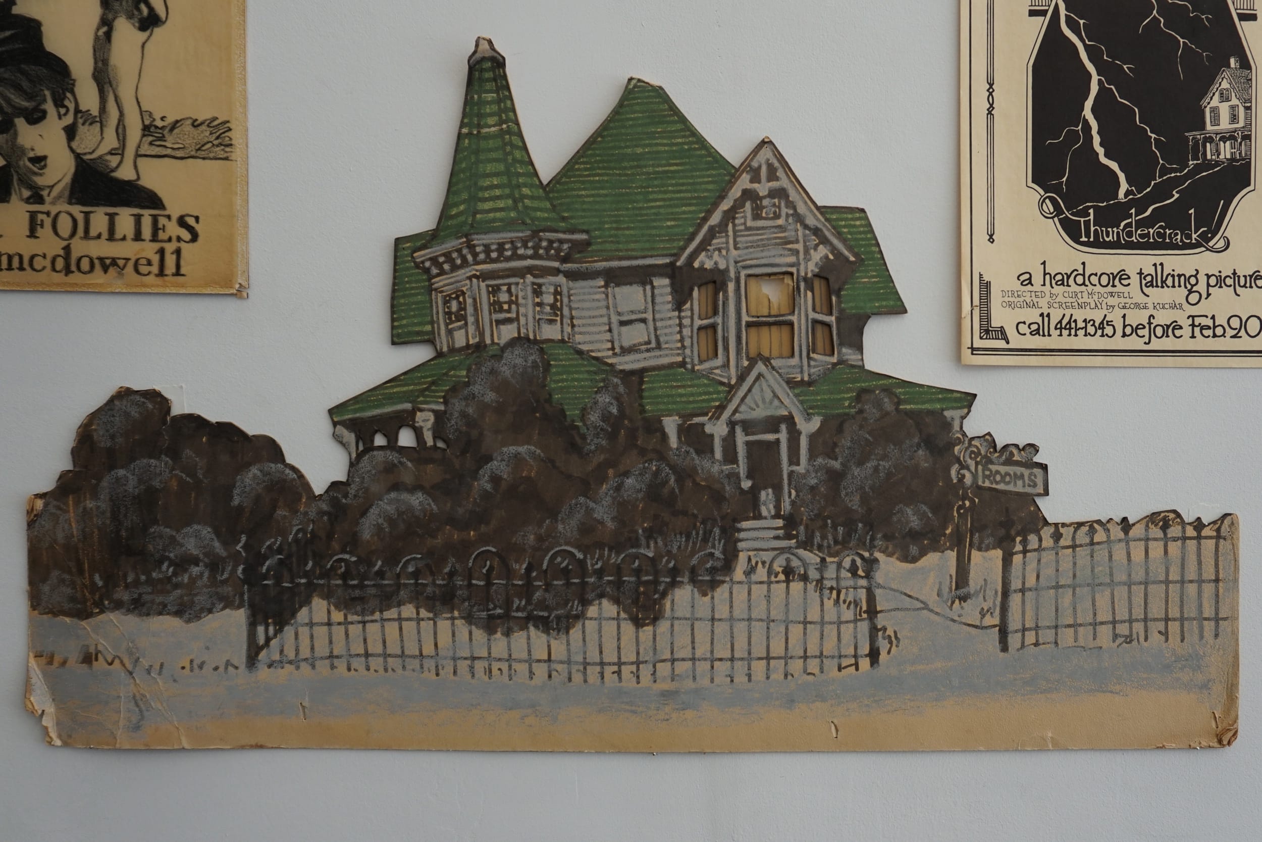  Curt McDowell  Thundercrack (set flat) , 1972-73 Watercolor, marker on paper/cardboard 28 x 16 inches 