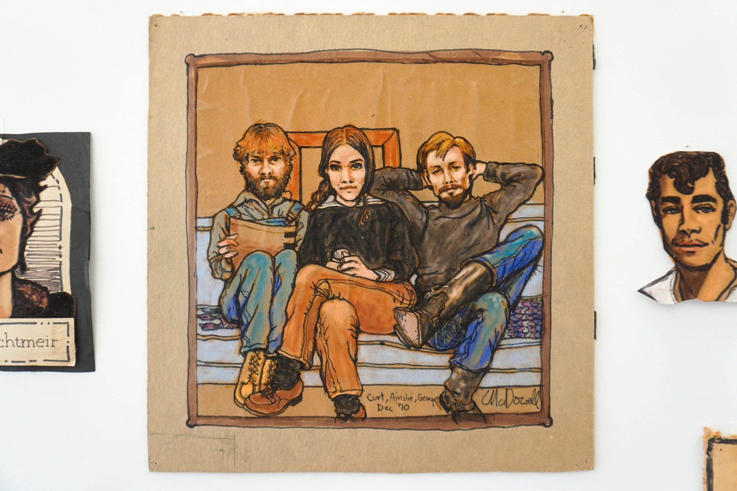  Curt McDowell  Curt, Ainslie, George , 1970 Pastel and marker on velour 12 x 5 inches 