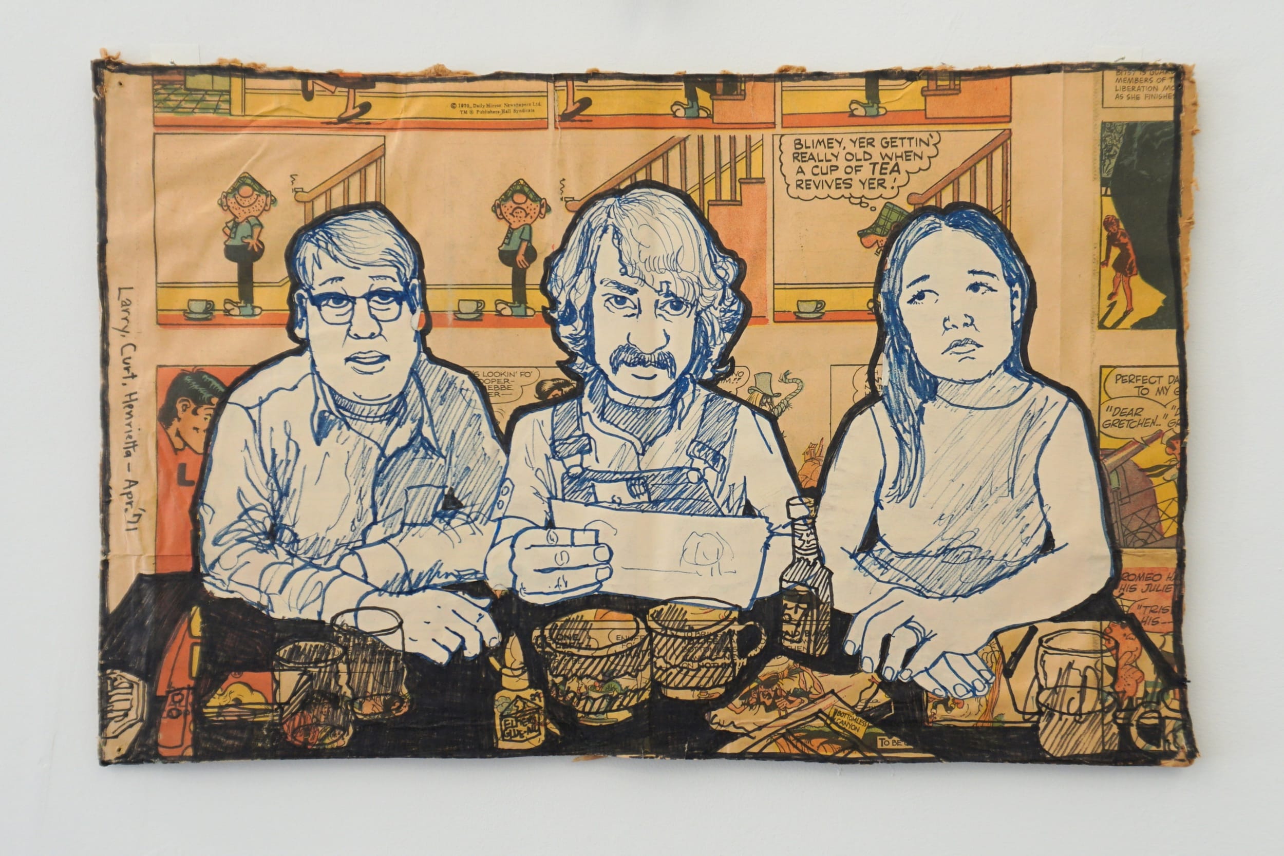  Curt McDowell  Larry, Curt, Henrietta , 1971 Collage, mixed-media, newsprint 10 x 16 inches 