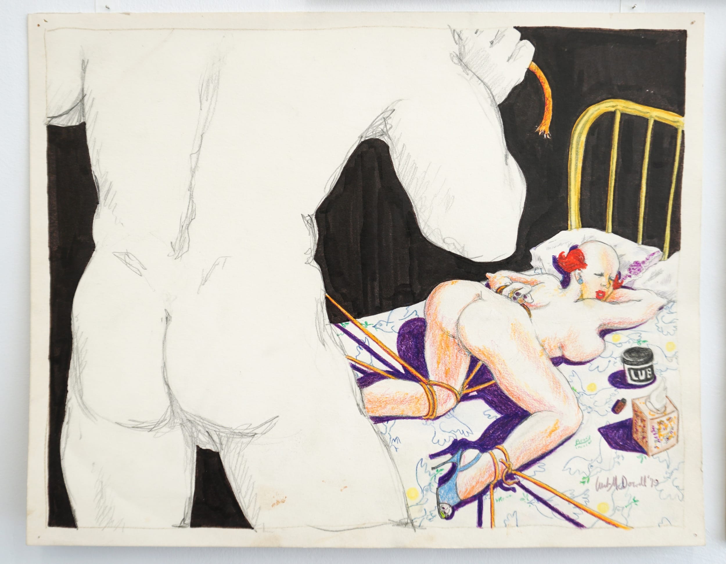  Curt McDowell  Untitled (Loretta on bed) , 1979 Colored graphite, marker on paper 11 x 14 inches 