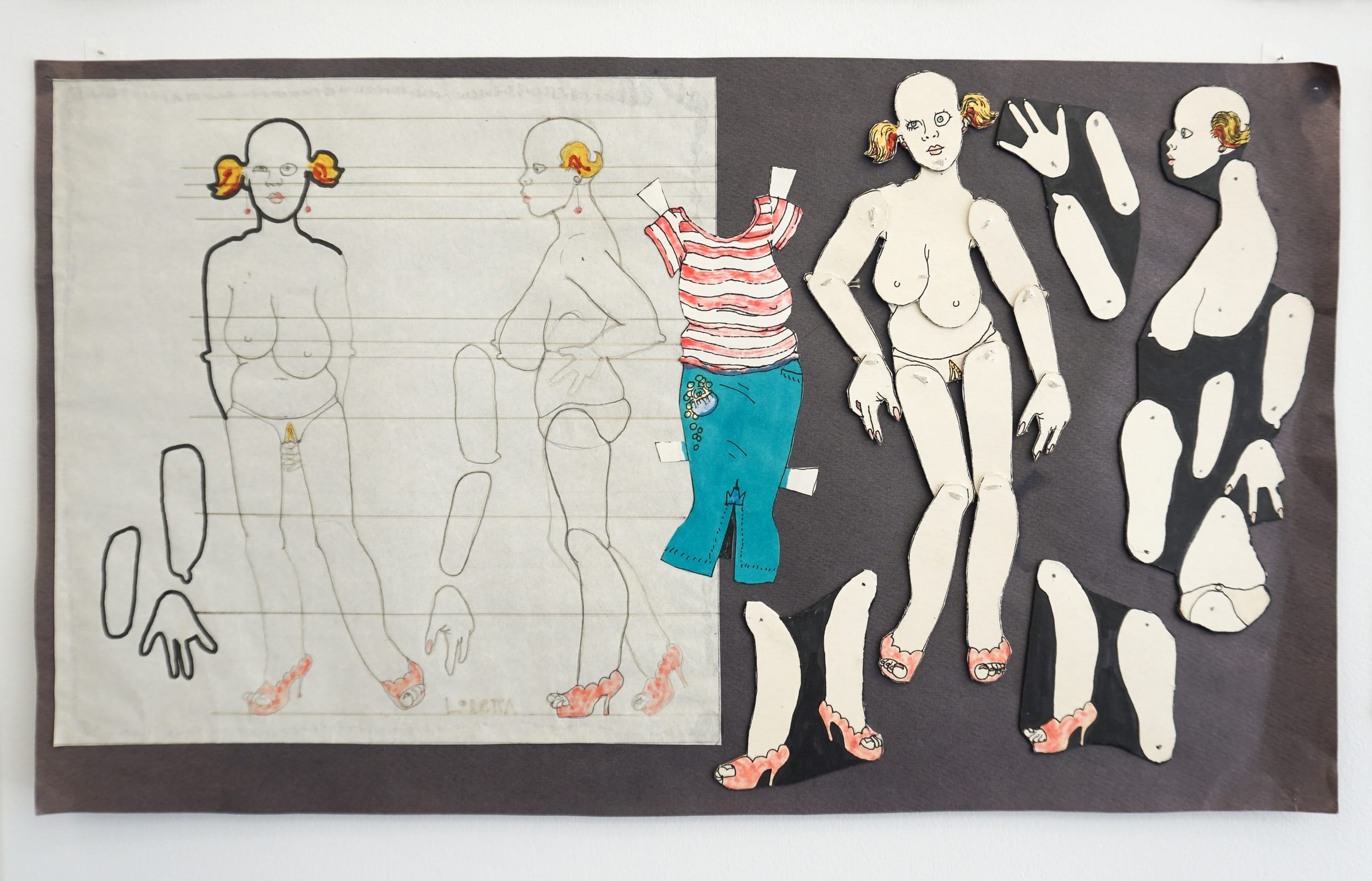  Curt McDowell  Untitled (Loretta paperdoll) , 1976 Collage, mixed-media on paper 10 x 17.5 inches 