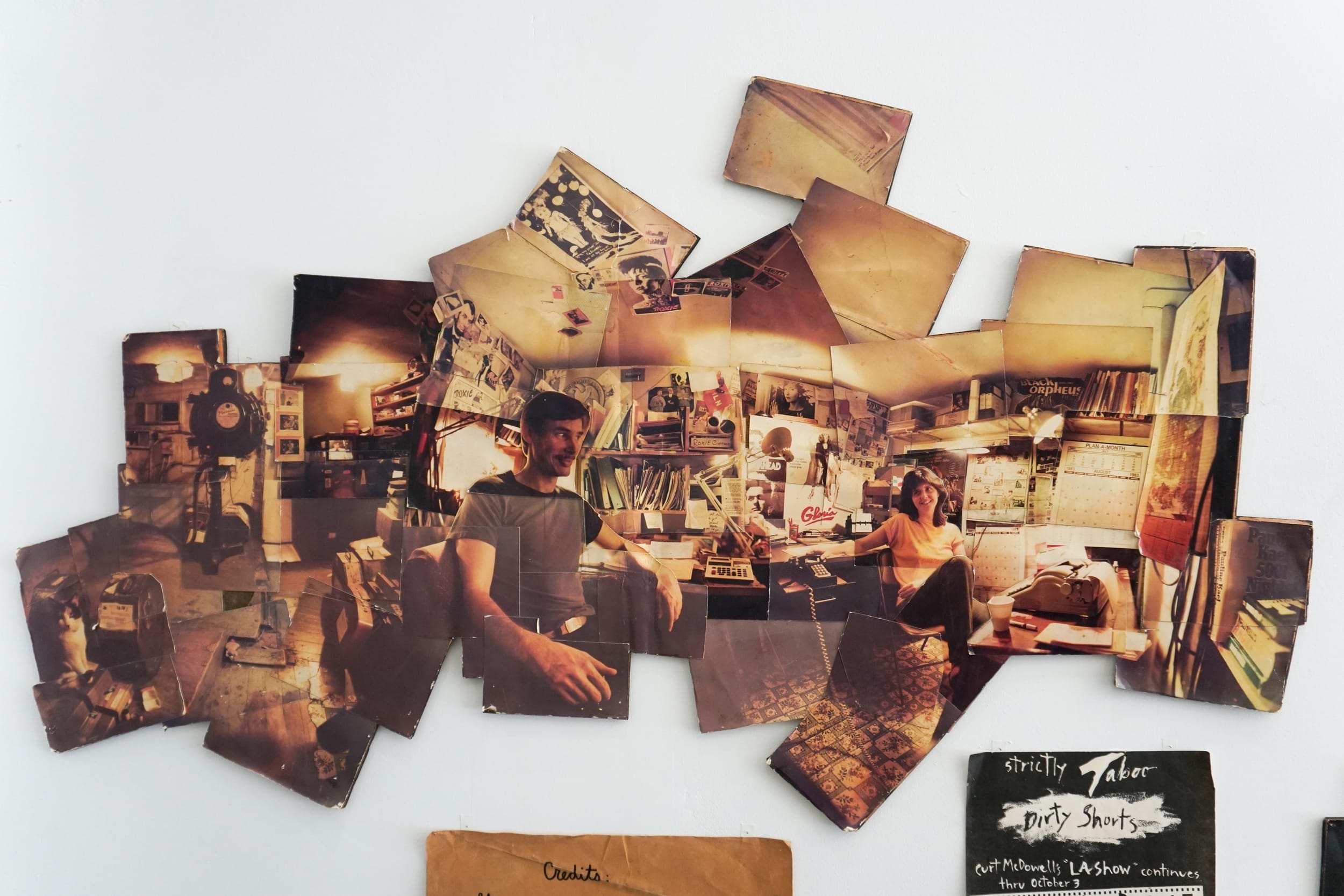  Curt McDowell  The Roxie Theater, San Francisco , 1983 (Office: Robert, left, Anita right) Photo collage 27 x 46 inches 