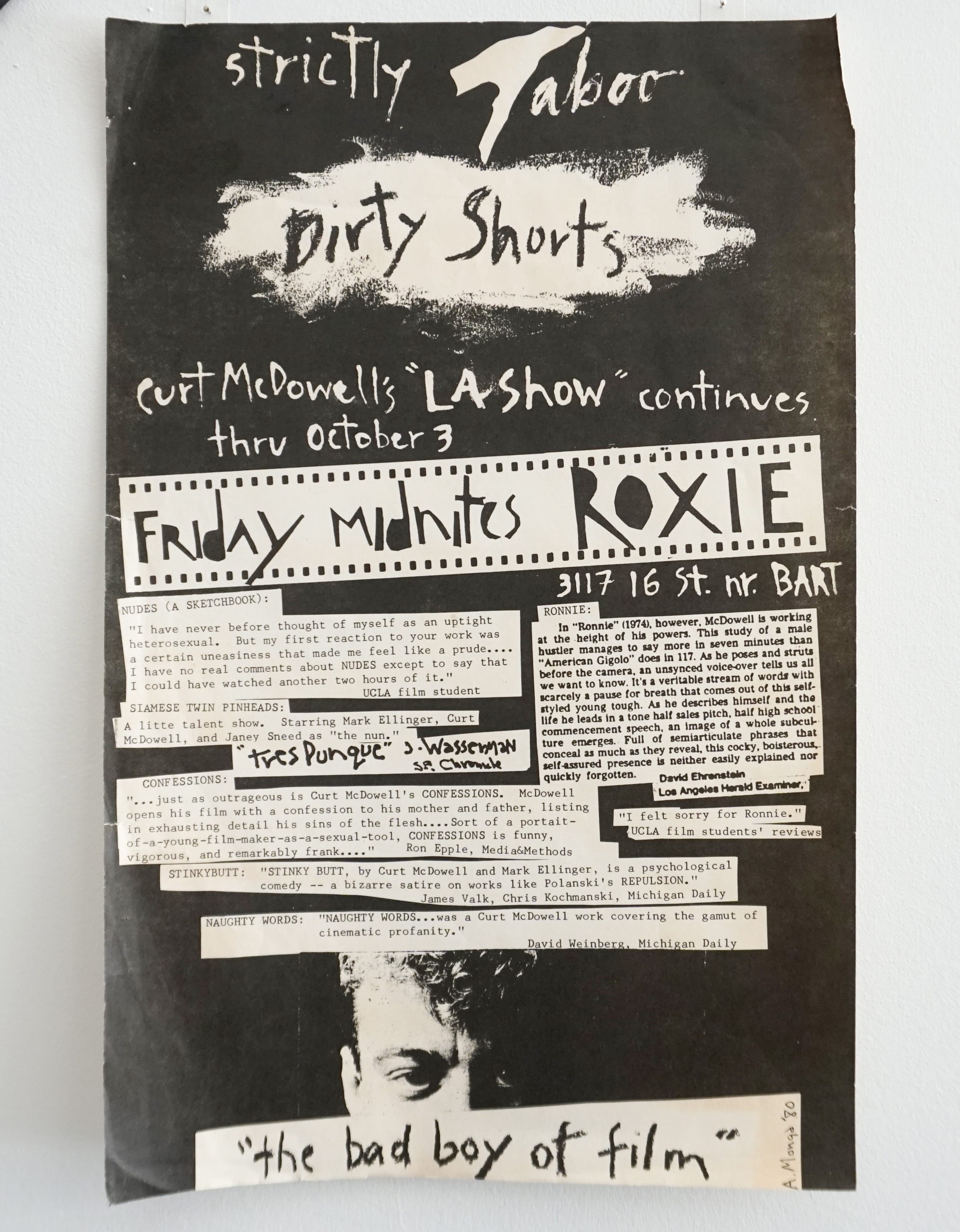  A. Monga  Strictly  Taboo, Friday Midnites , Roxie, 1980 Xerox poster 13 x 8.5 inches 