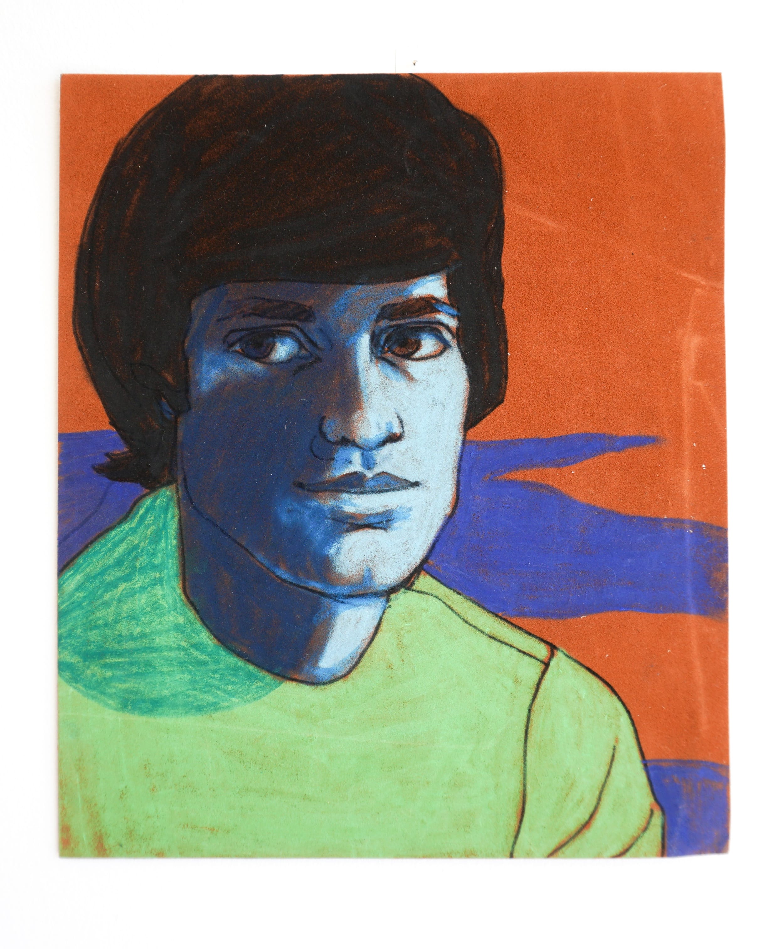  Curt McDowell  Untitled (blue green portrait) , date unknown Pastel, oil paint on velour 10 x 9 inches 