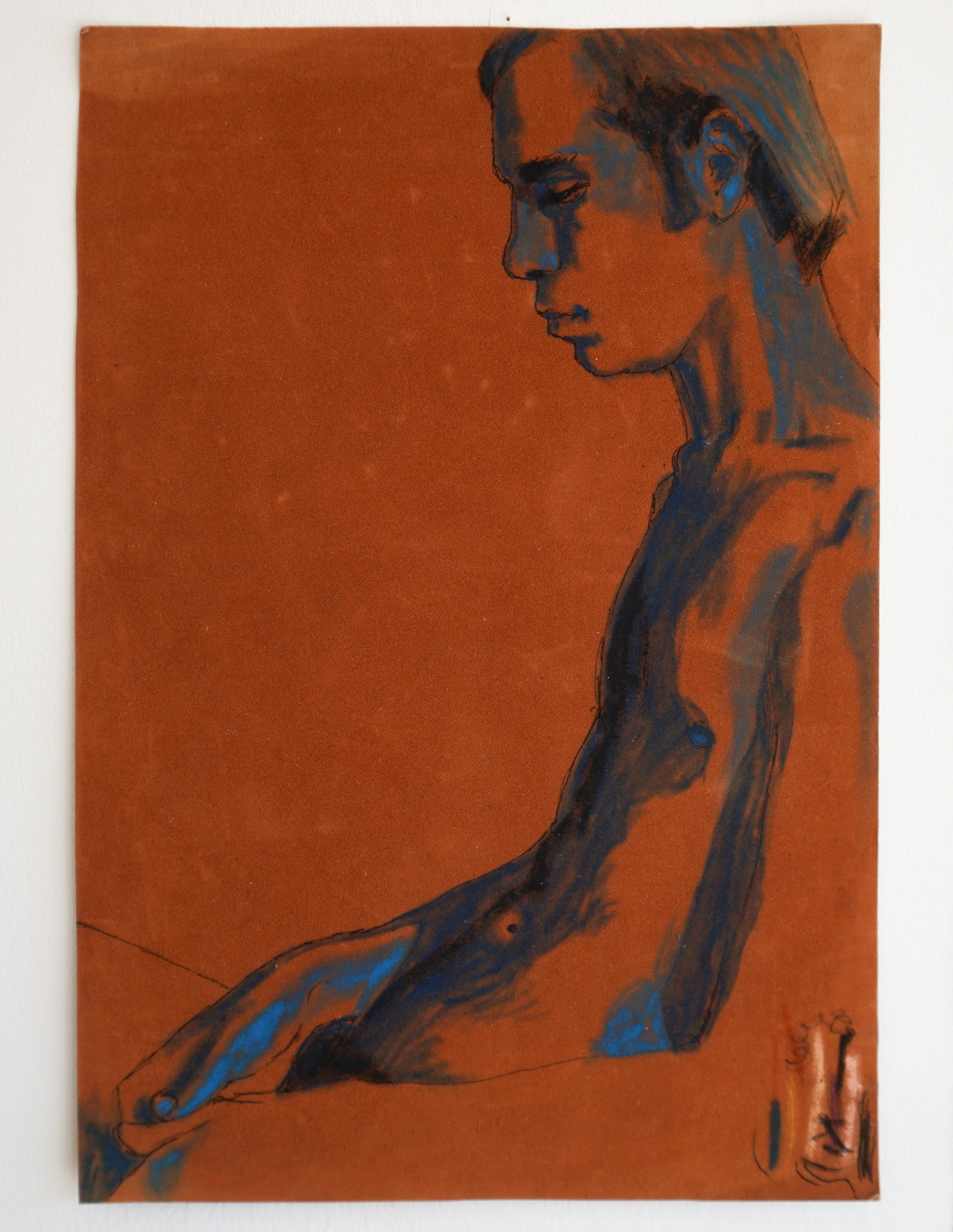  Curt McDowell  Untitled (blue seated figure) , date unknown Pastel, oil on velour 14.5 x 10 inches 