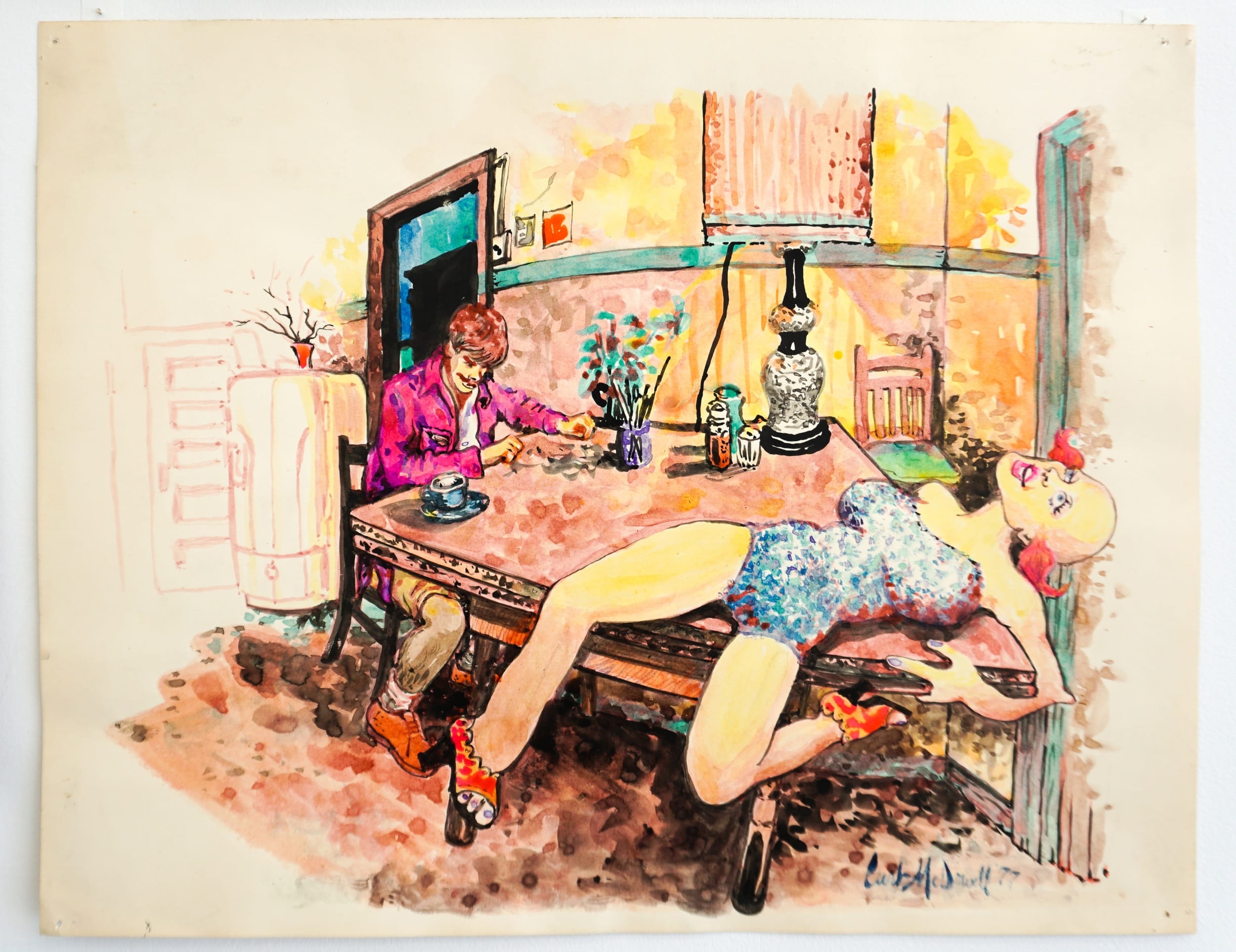  Curt McDowell  Untitled (Robert and Loretta) , 1977 Watercolor on paper 11 x 14 inches 