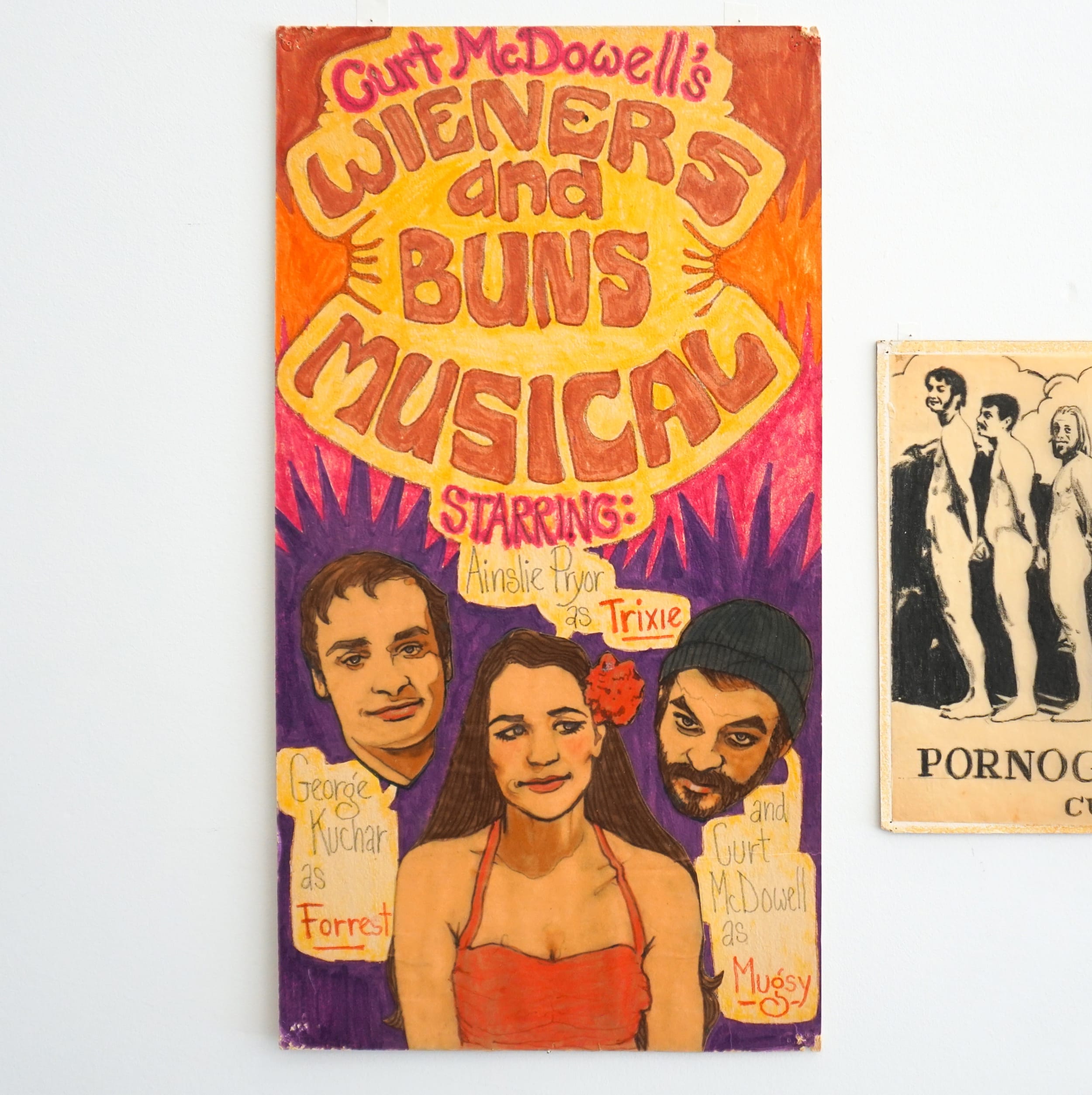  Curt McDowell  Wieners and Buns Musical (poster) , 1972 Mixed-media collage, velour 22 x 11.5 inches 
