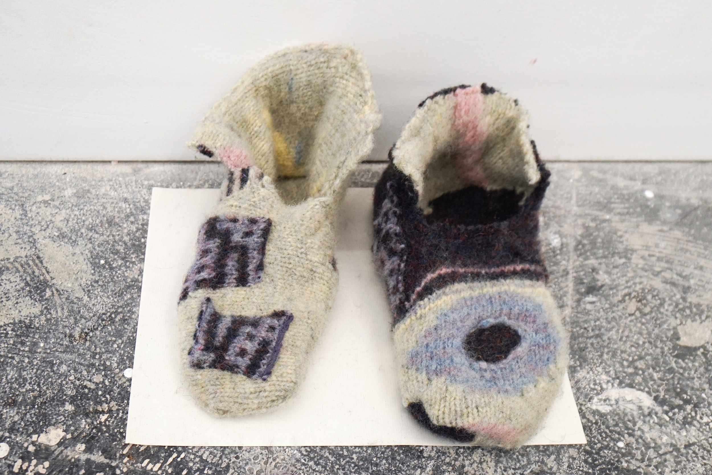  Johanna Jackson  Three Pairs of Slippers , 2018 Felt 9.5 x 9.5 x 3 inches each 