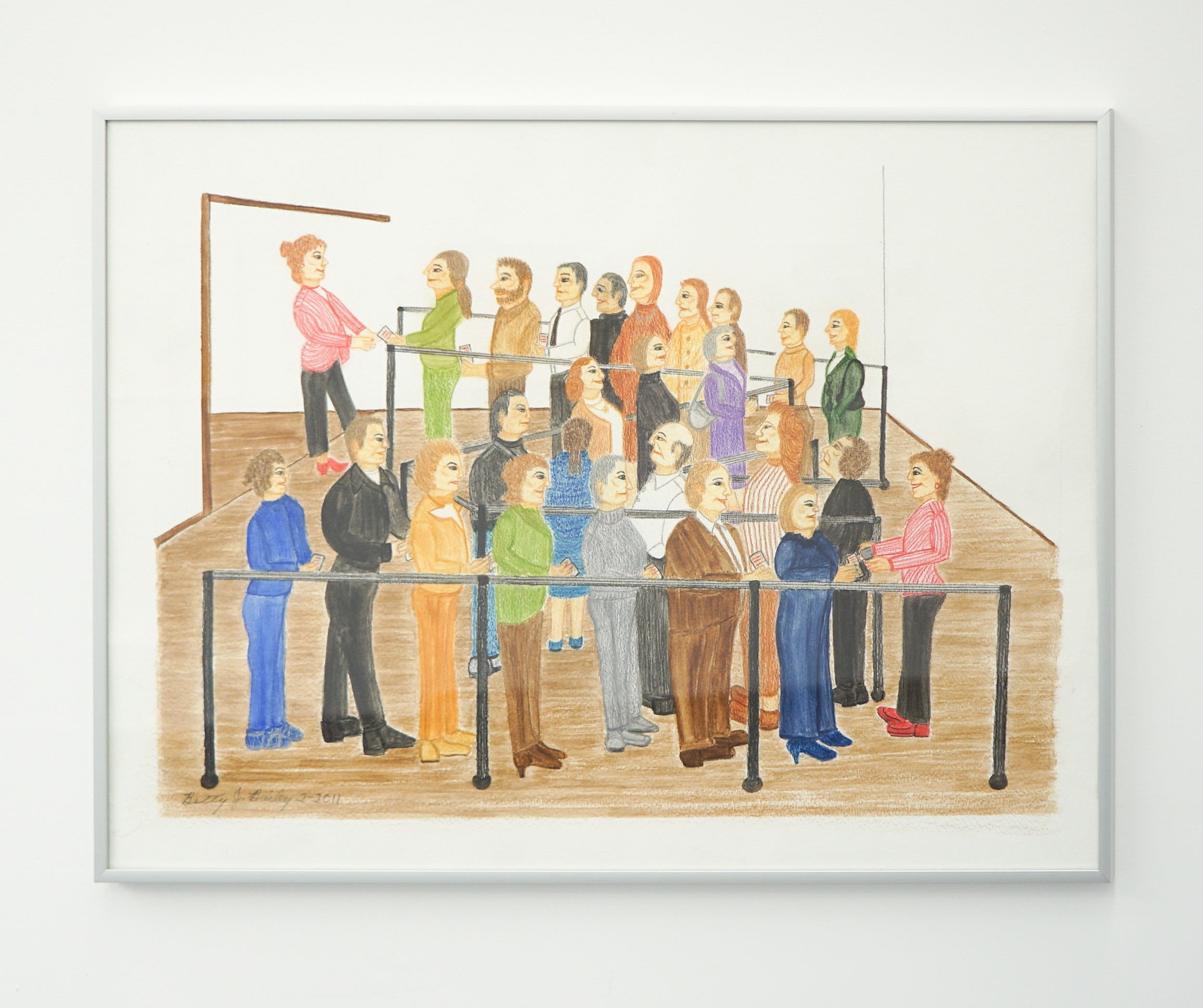  Betty Bailey  Waiting in Line , 2011 Colored pencil and gouache on paper 18 x 24 inches 