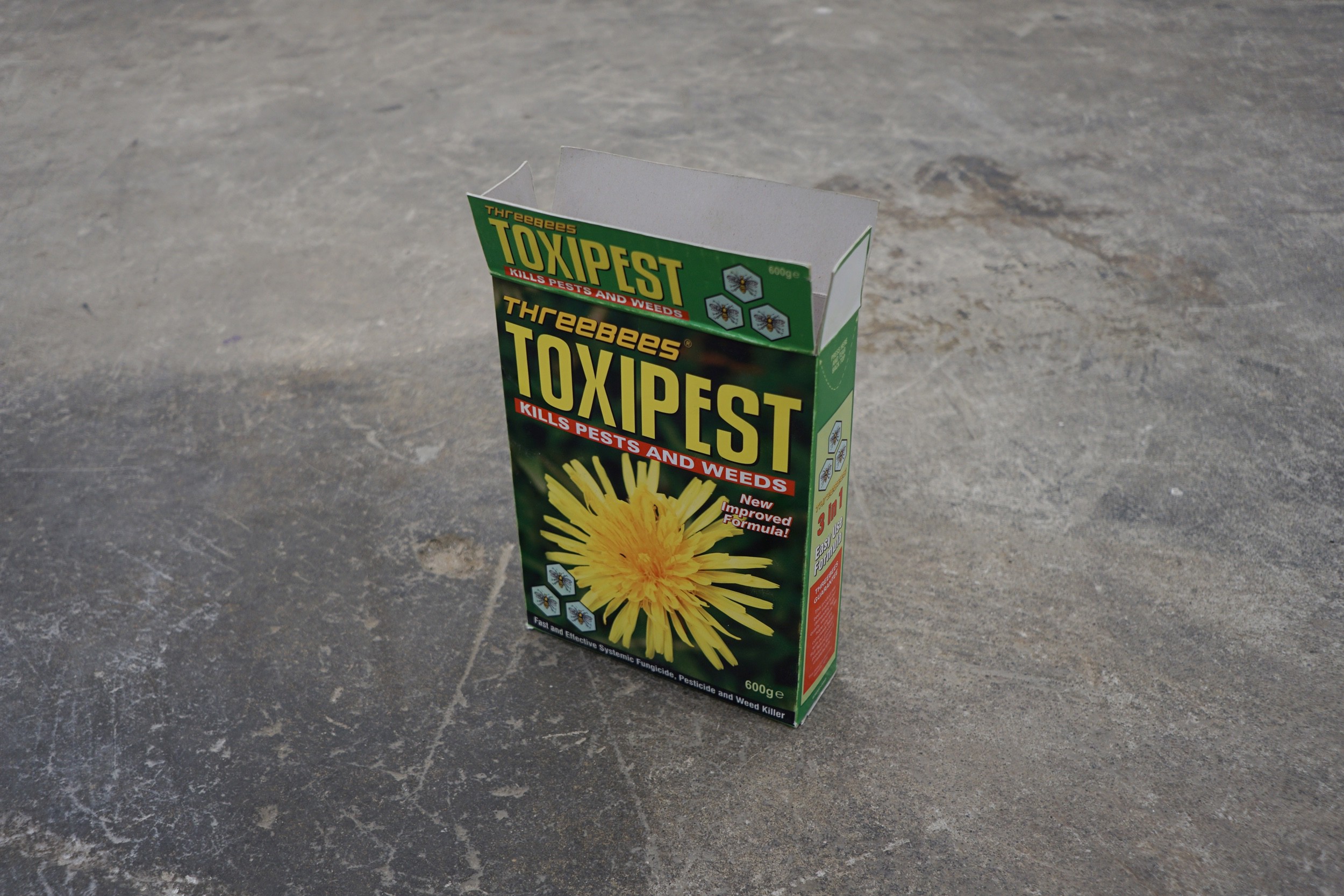  Anthony Discenza  Untitled (Pesticide) , 2017 Custom fabricated “Toxi-pest” cardboard pesticide box used in production of 2004 film  The Constant Gardener  