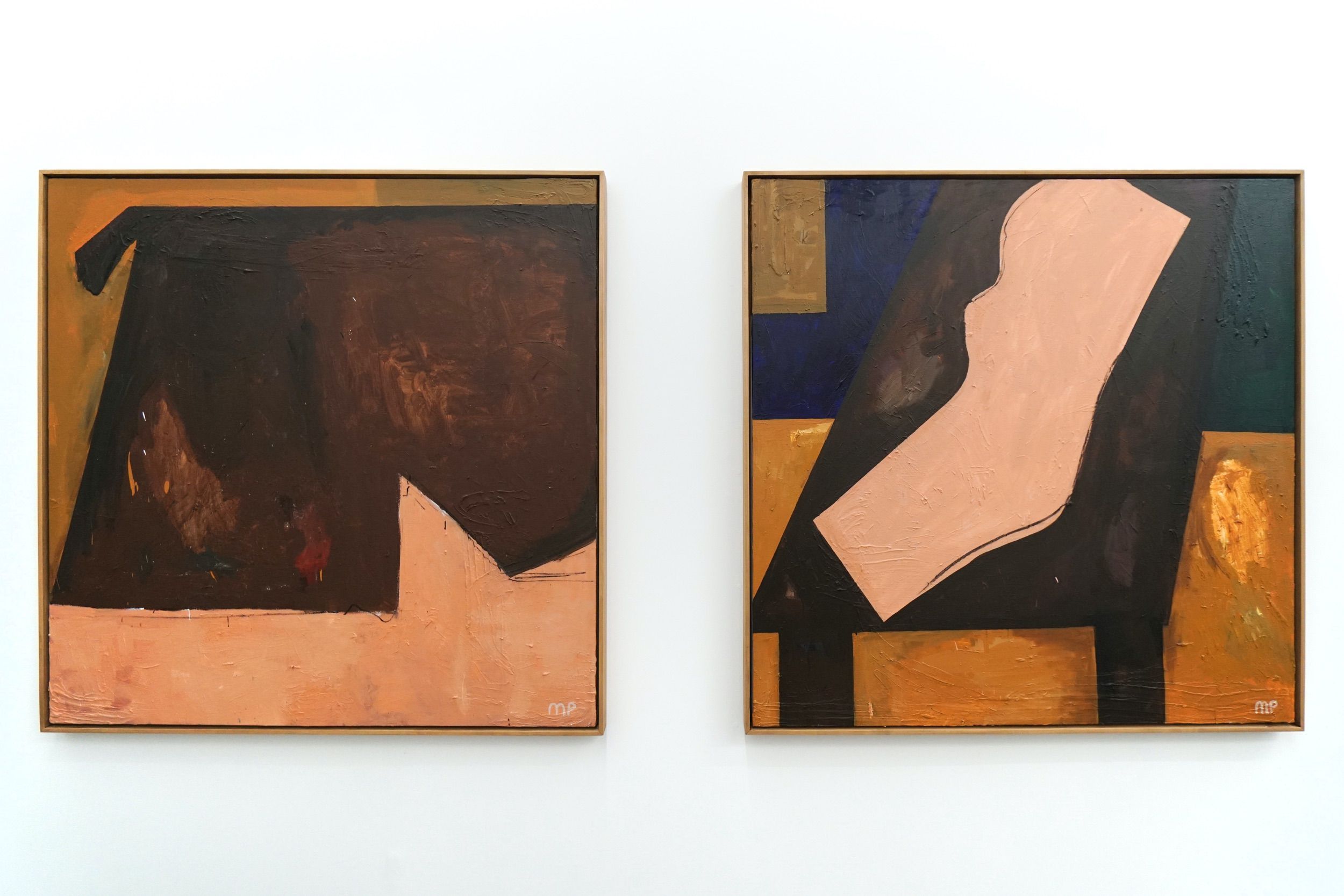  Left: Mattea Perrotta  dîner Marrakech , 2018 Acrylic and oil stick on canvas 48 x 48 inches   Right: Mattea Perrotta  dîner Dakar , 2018 Acrylic and oil stick on canvas 48 x 48 inches 