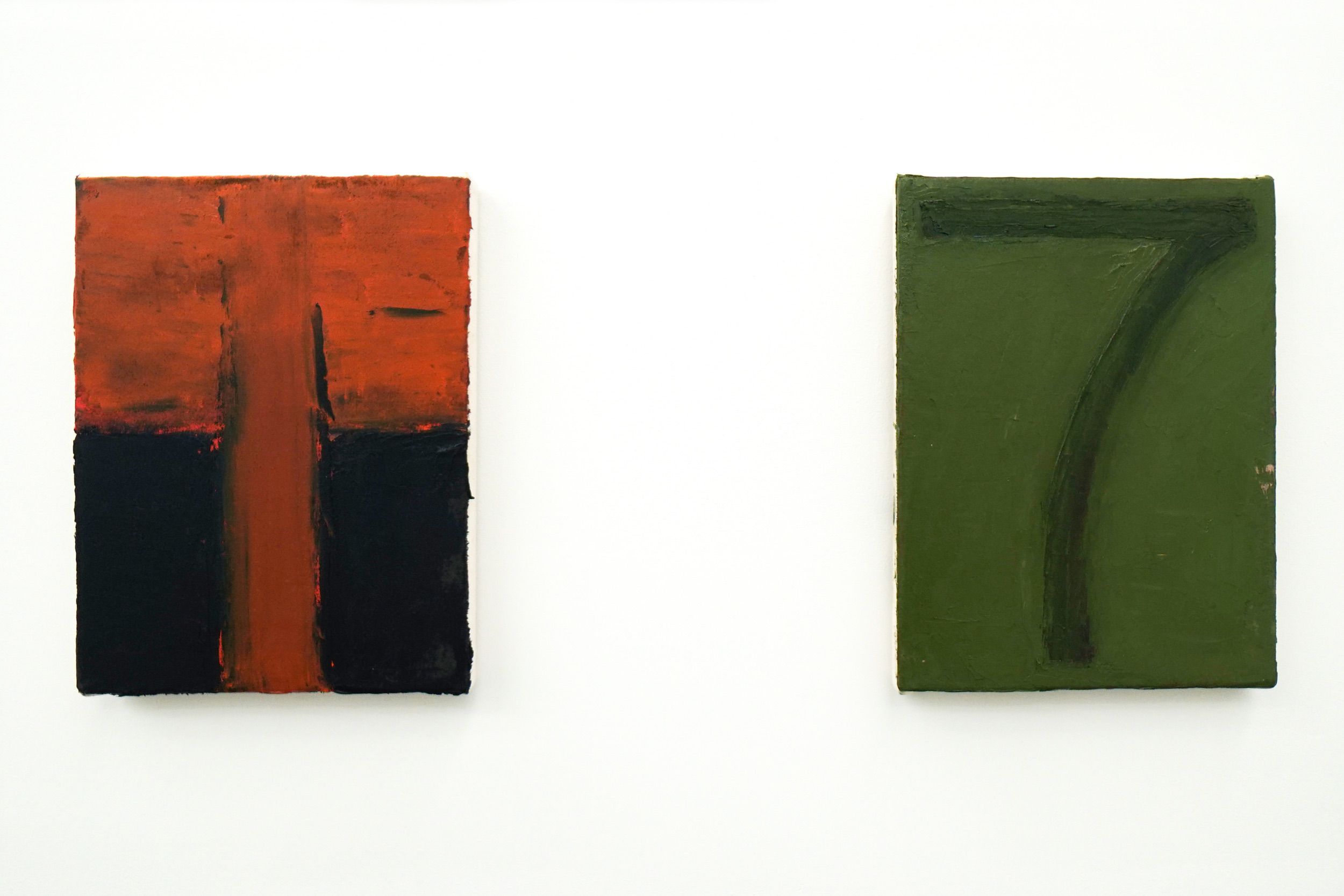  Left to right: Keith J. Varadi  Sonata Squeeze , 2013-2019 Oil and canvas 12 x 9 inches  Keith J. Varadi  Luck , 2012-2019 Oil and canvas 12 x 9 inches 