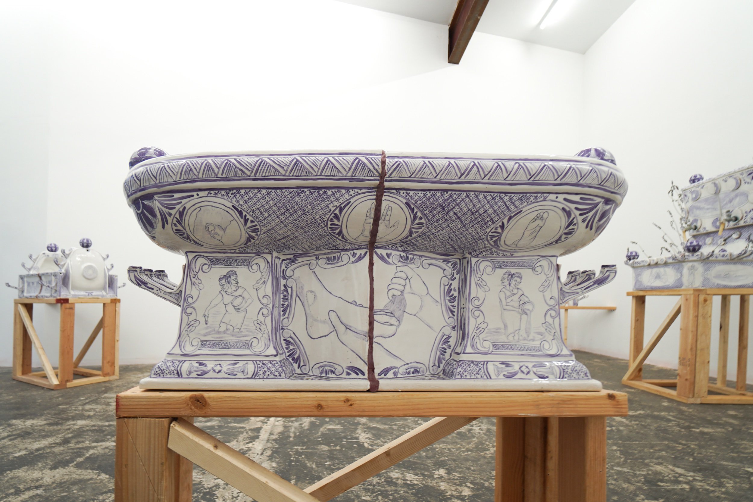  Nicki Green   Untitled (double bidet basin with faucets) , 2019 Glazed vitreous china  37 x 16 x 16 inches 