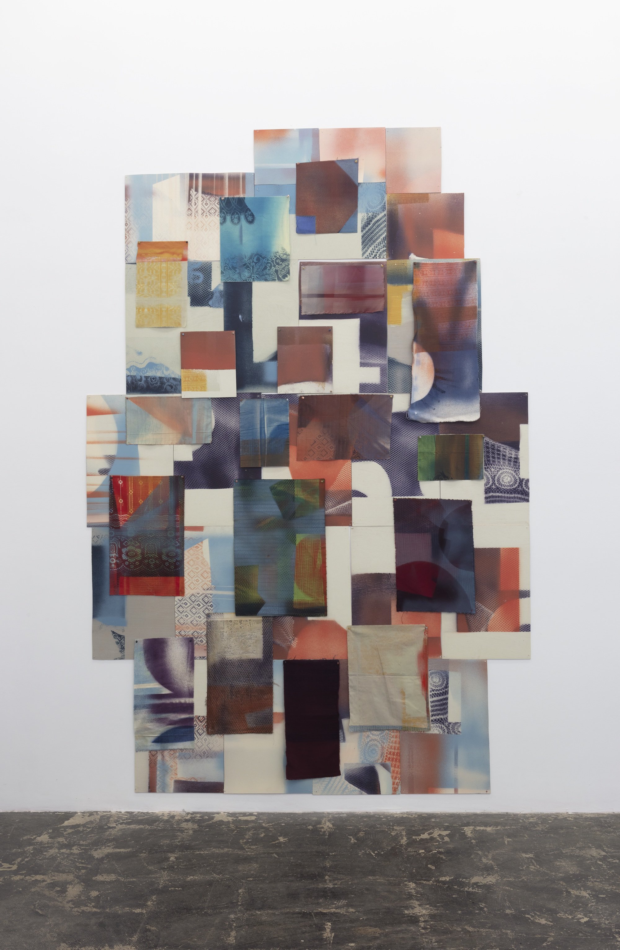  Cybele Lyle  Desert Quilts 1,  2021 Wood panel, acrylic paint, wood, fabric 127 x 78 inches 