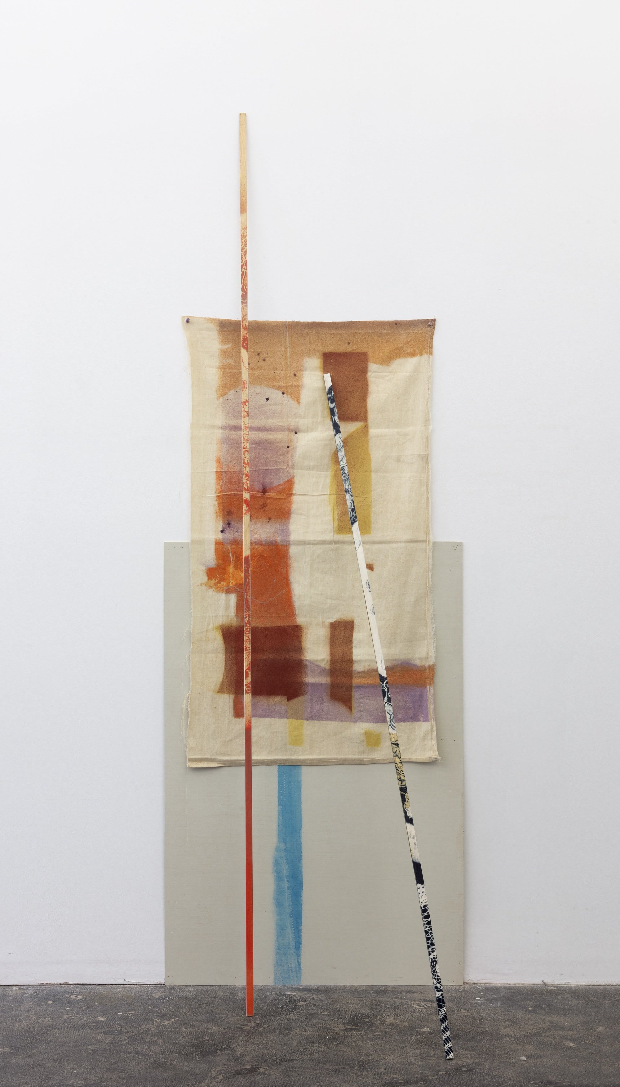  Cybele Lyle  Desert Walls 02b , 2021 Wood panel, acrylic paint, wood, fabric 73 x 34 inches + variable 
