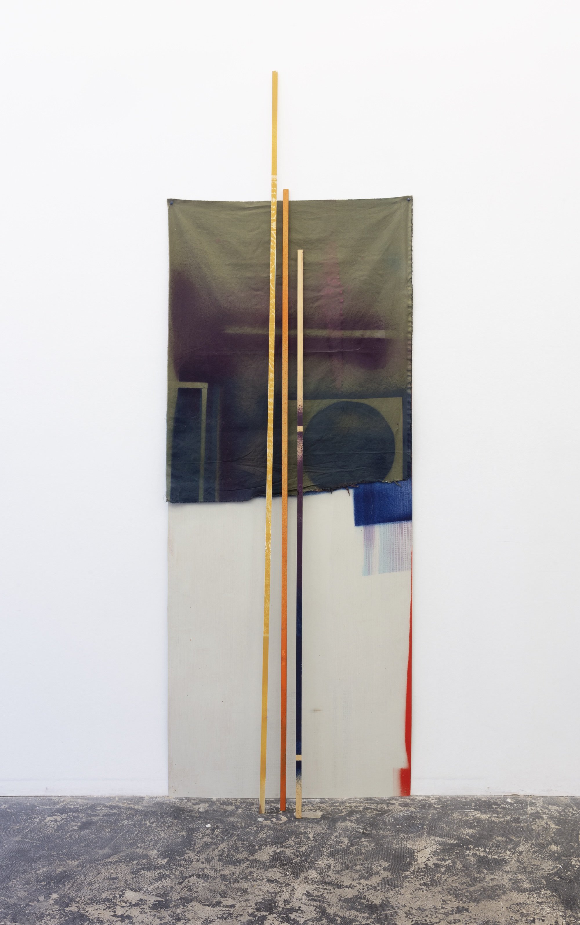  Cybele Lyle  Desert Walls 10 , 2021 Wood panel, acrylic paint, wood, fabric 80 x 32 inches + variable 