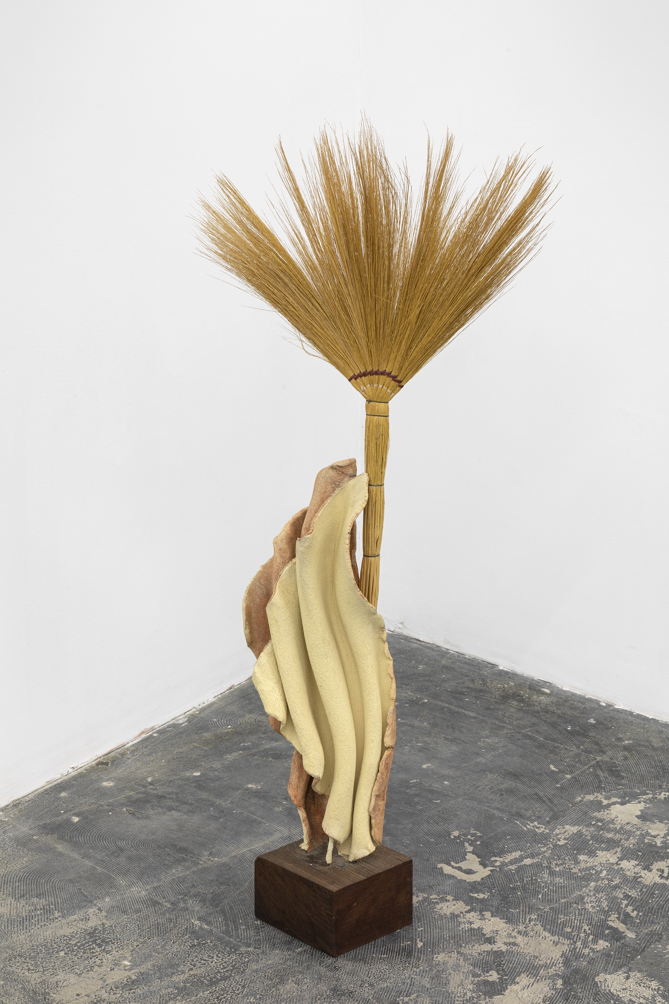  Hugo Montoya  The Beauties , 2021 Ceramic, broom, wood block 