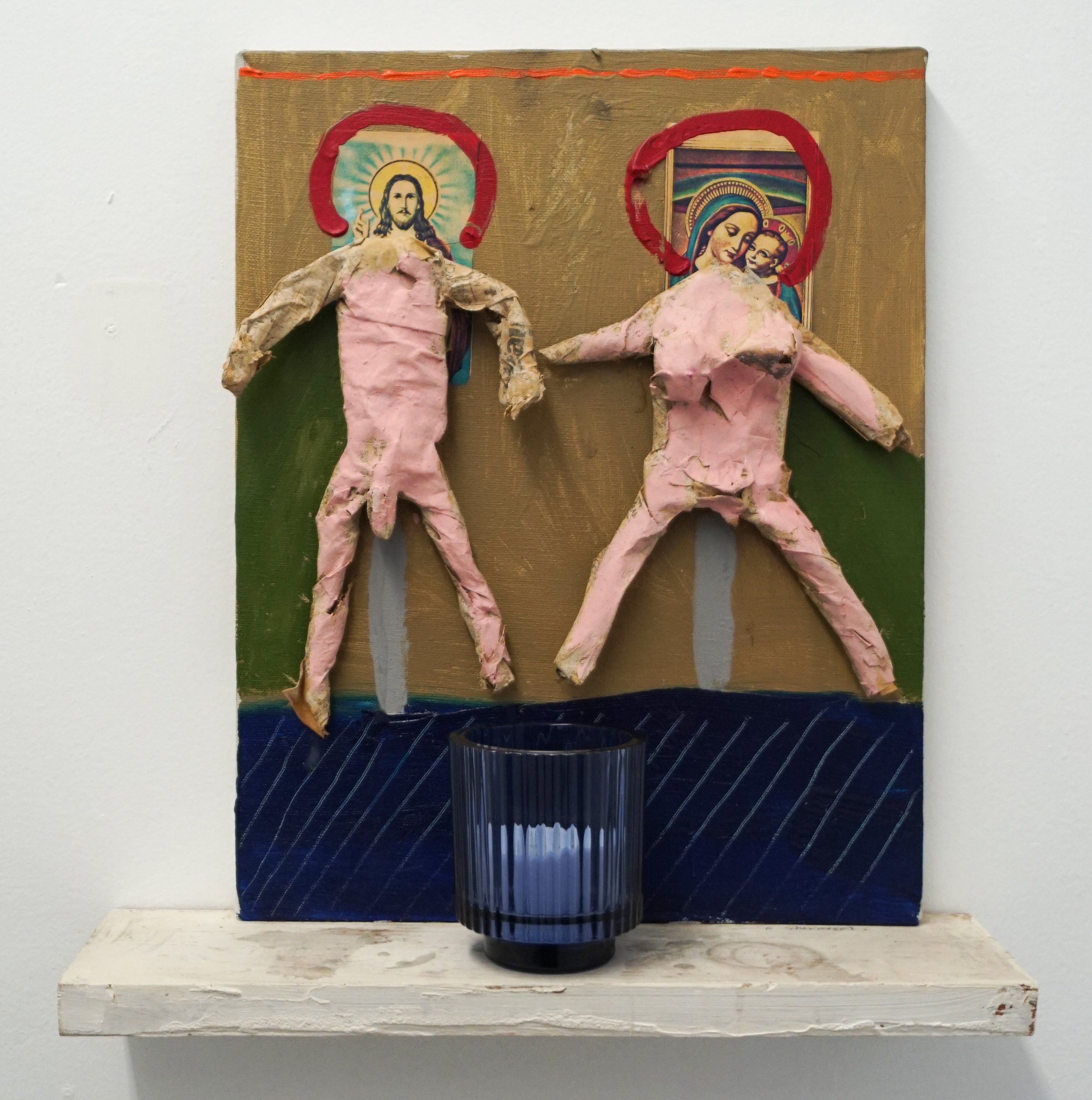  Katherine Sherwood  Jesus and Mary , 1976 Mixed media on board with shelf 15 x 14 x 3  inches 