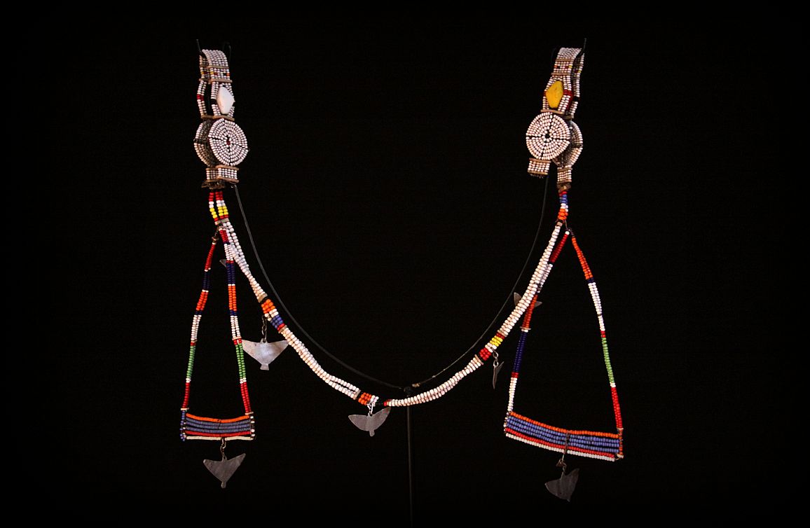 Maasai Beaded Earrings and Necklace. Note Necklace attaches to ear piercings. Maasai Tribe. East Africa.jpg