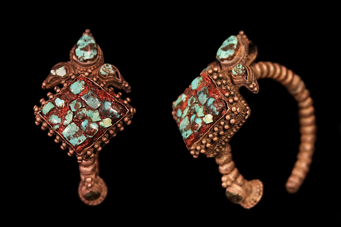 Large Single Earring. Note turquoise stone inlay. Tibet.jpg