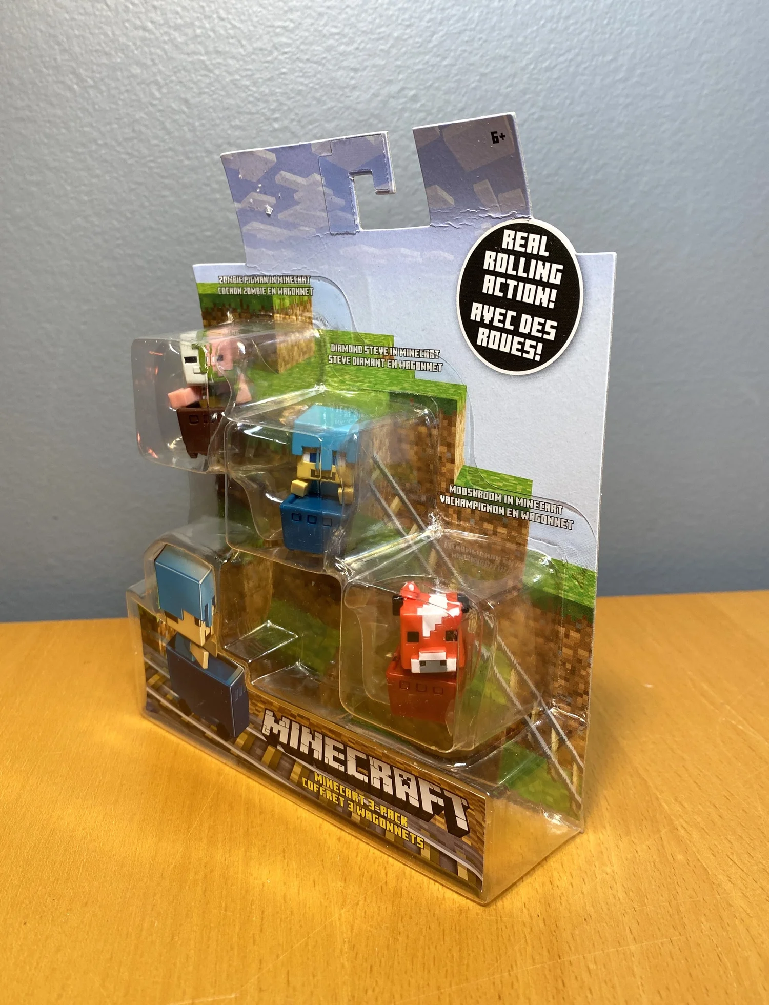 Minecraft Minecart 3-Pack Zombie Pigman, Diamond Steve & Mooshroom