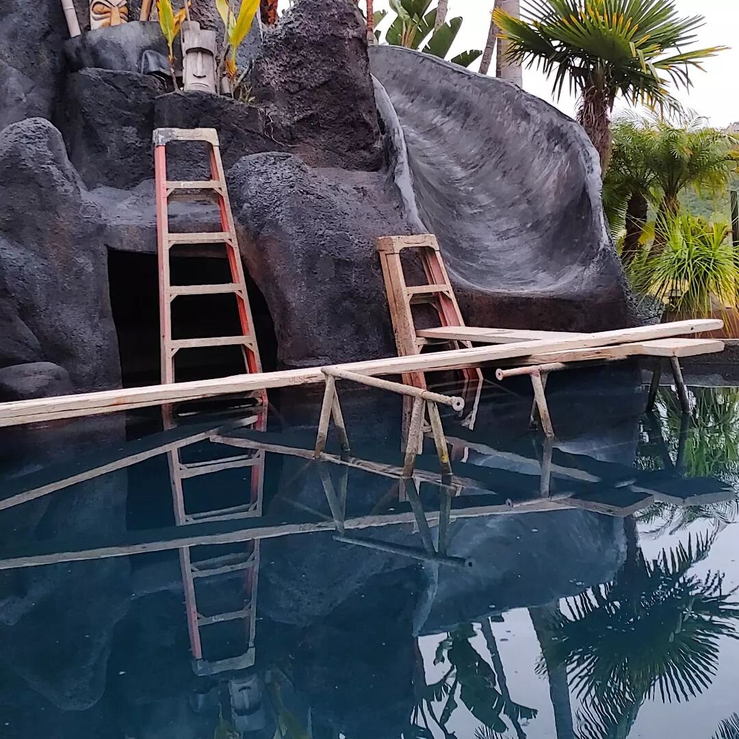 Scaffold in Pool For Paint Tune-Up