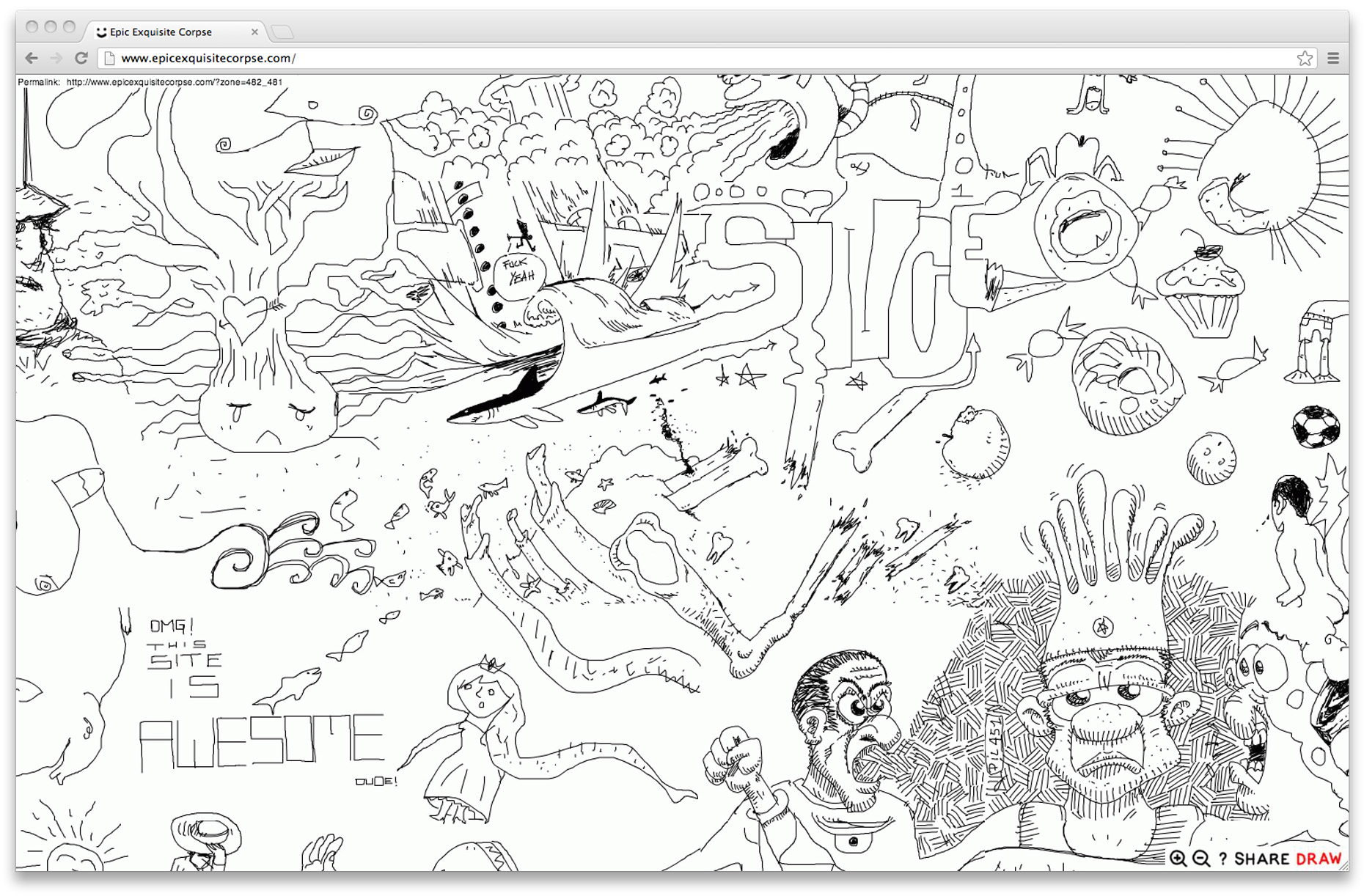 Epic Exquisite Corpse is an online collaborative drawing inspired by the surrealist drawing game “exquisite corpse”.