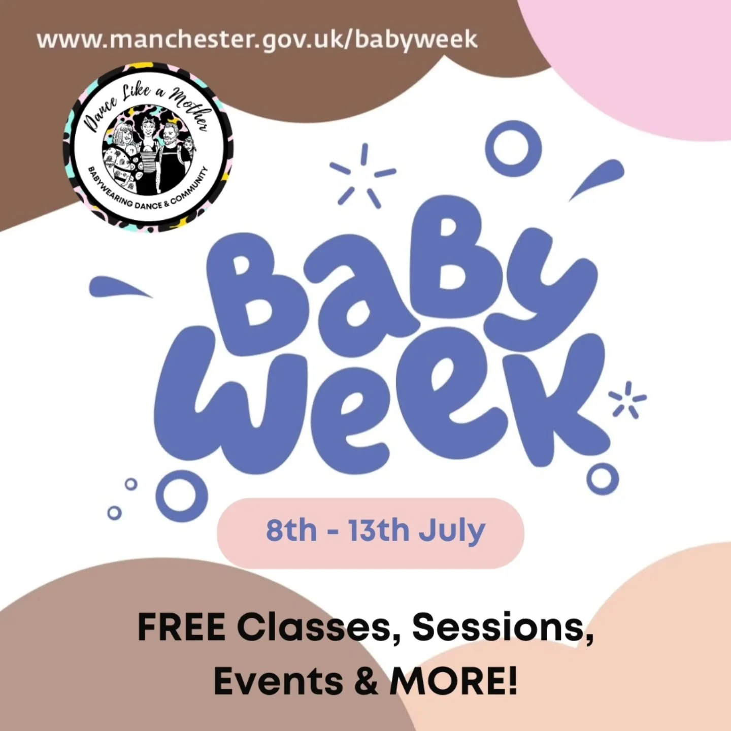 👶 BABY WEEK 👶

🥰 Baby Week is back! This annual, six-day program filled with FREE, fun activities and events for you and your baby.

😍 FREE DLAM Taster Classes &amp; Babywearing advice across Manchester Mon 8th - Sat 13th July

😀 We are excited 