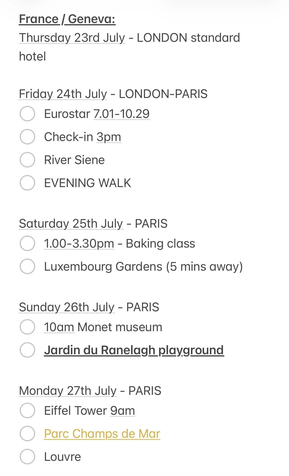 Use notes to help you plan each day on holiday