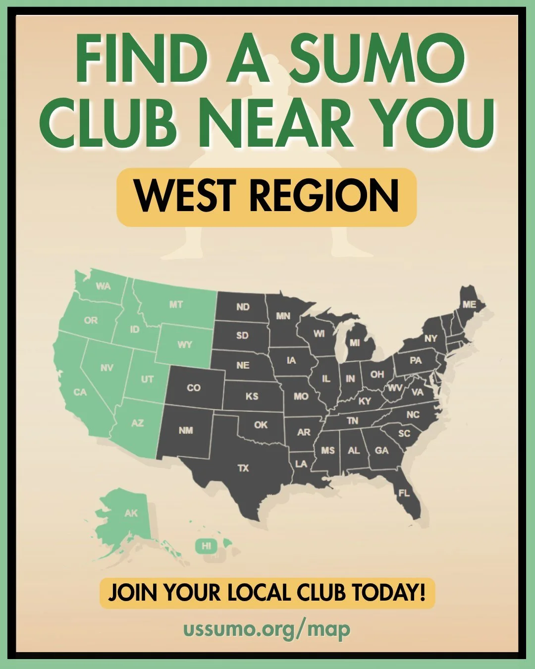 FIND A SUMO CLUB NEAR YOU &mdash; WEST REGION 🌄

Sumo is thriving across the West! From the coasts of California and Hawaii to the mountains of Utah and Nevada, athletes are building strong, welcoming communities dedicated to growing the sport.

Whe