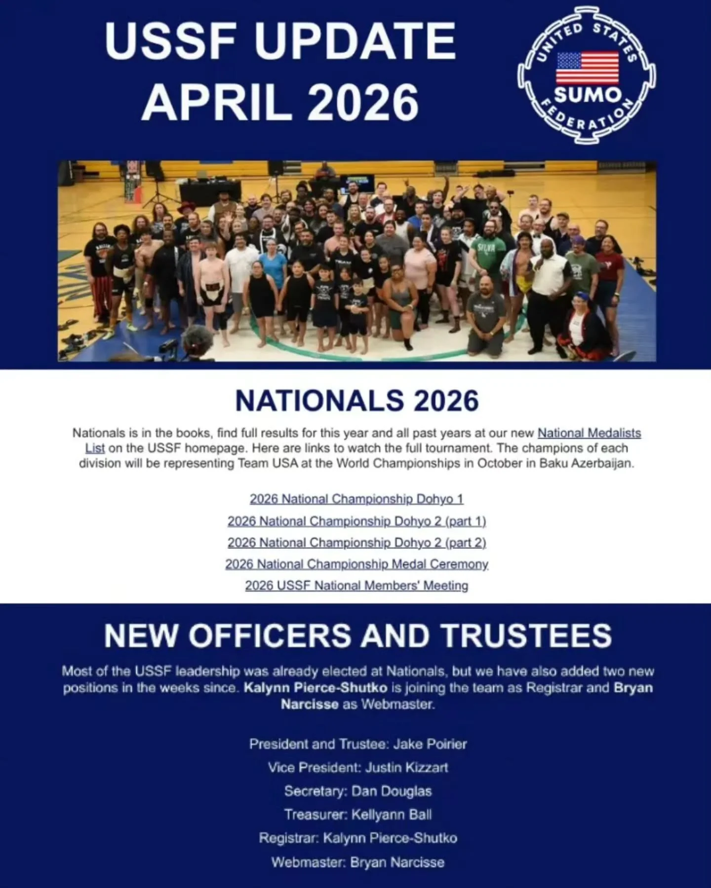 USSF UPDATE APRIL 2026 📬

We&rsquo;re kicking off something new, this is our first monthly update, with more to come moving forward. This edition includes Nationals 2026 highlights, leadership updates, and more.

Make sure you&rsquo;re checking your