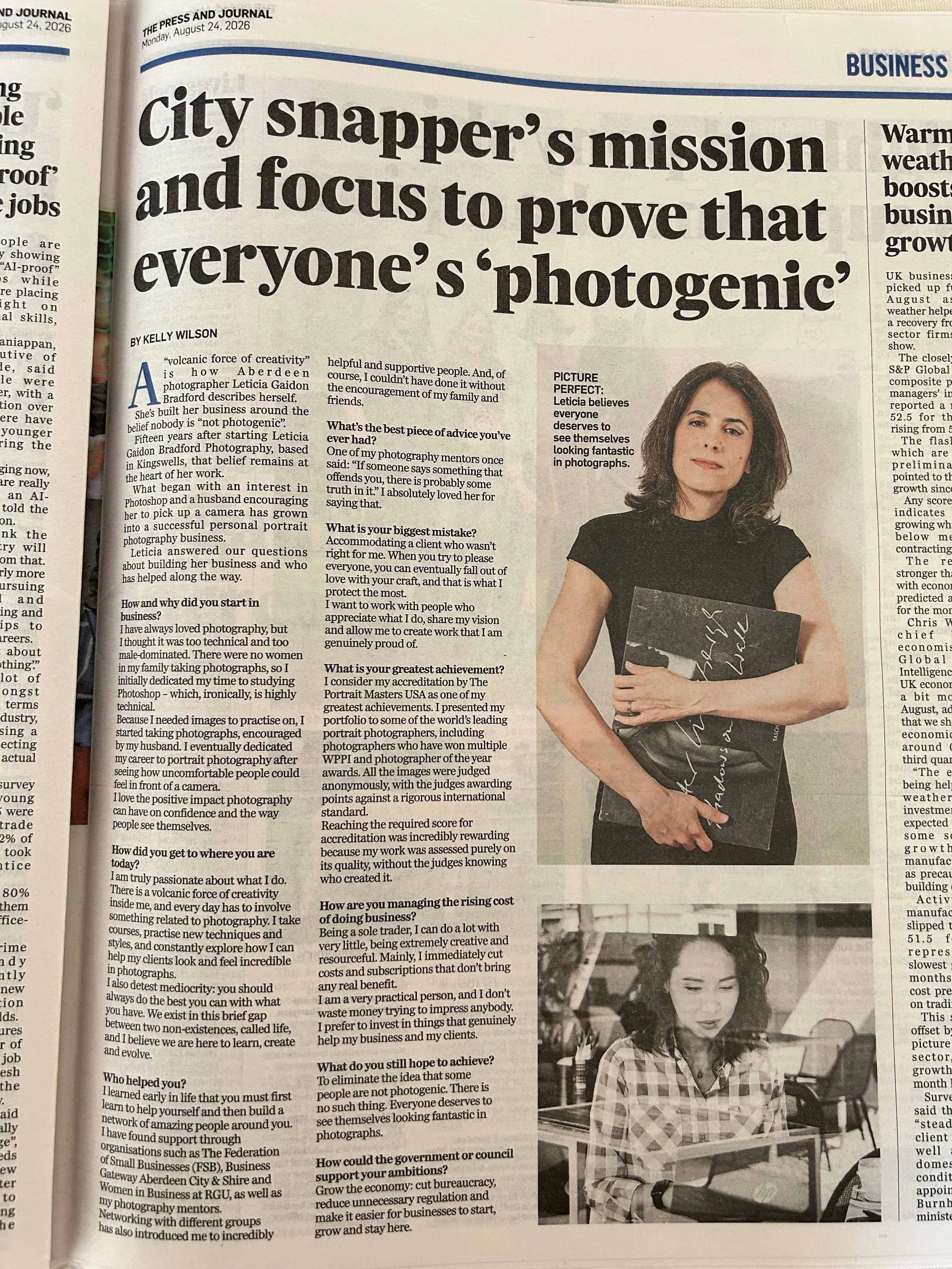 Press and Journal Leticia Gaidon Bradford - Aberdeen and Aberdeenshire Photographer - Leticia Gaidon Bradford Photography - Personal Brand - Headshots - Corporate Photos - Blog - Dating Profile Pictures