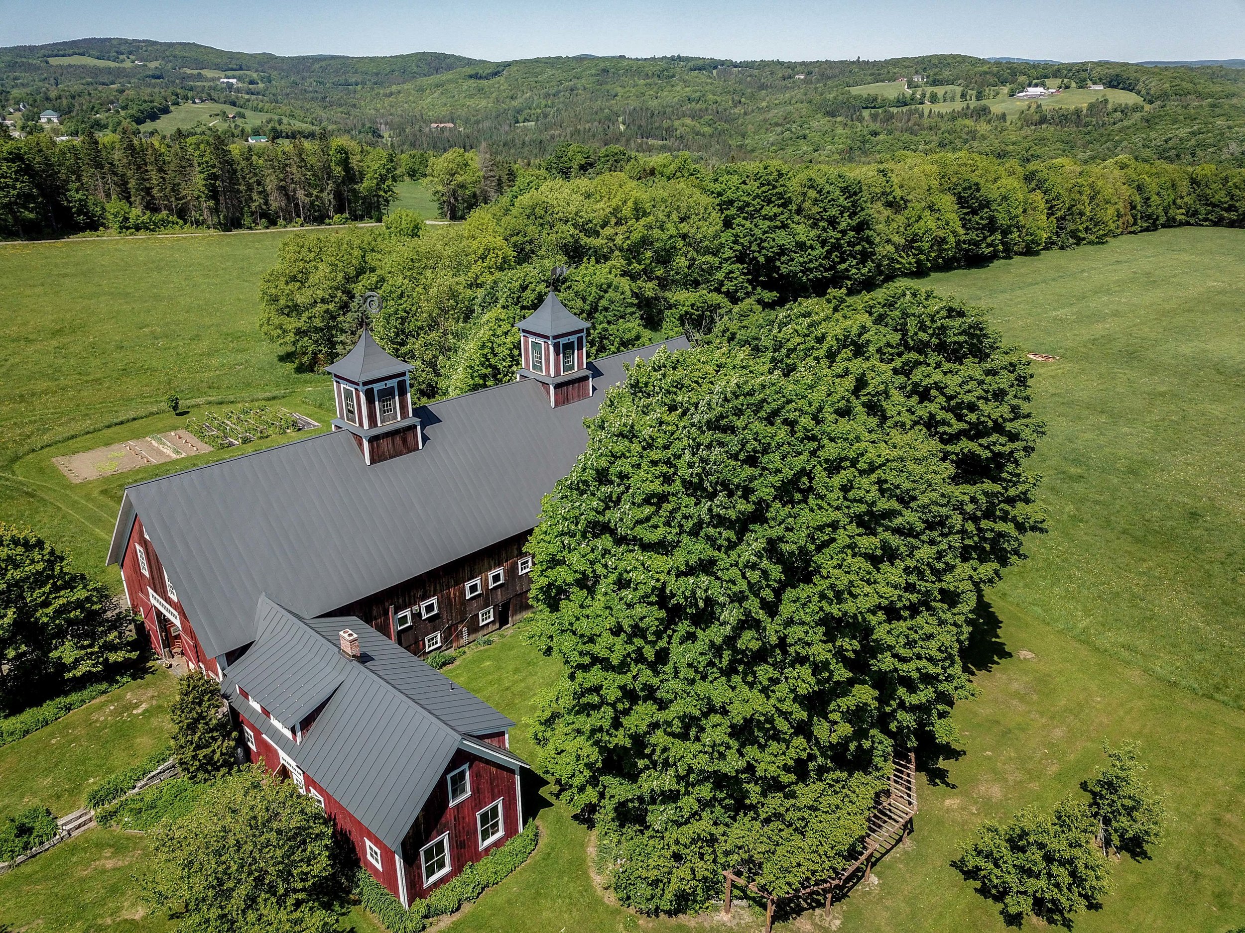 An aerial photo of Turning Stone Farm