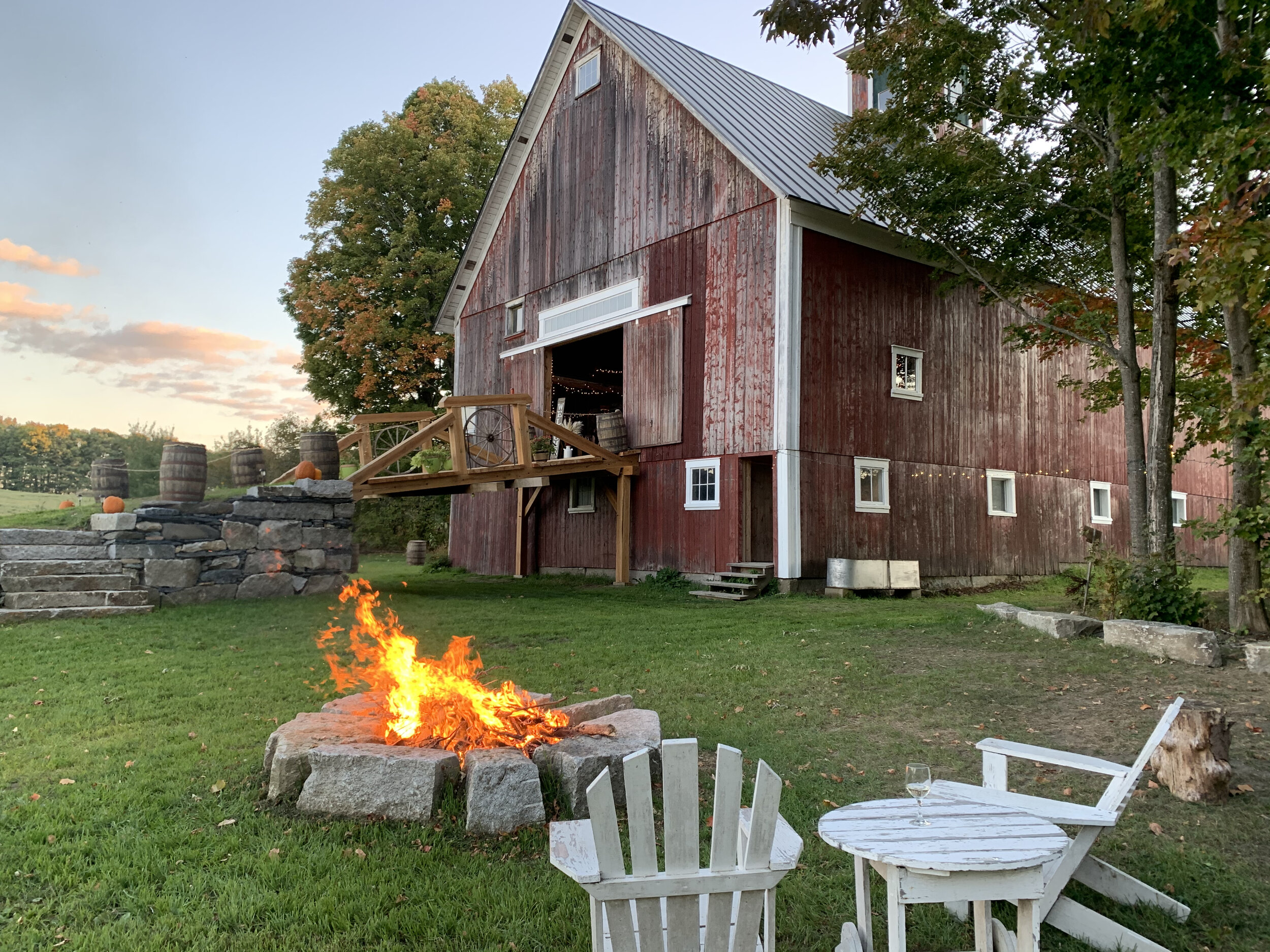 Campfire outside of Turning Stone Farm in Greensboro, Vermont