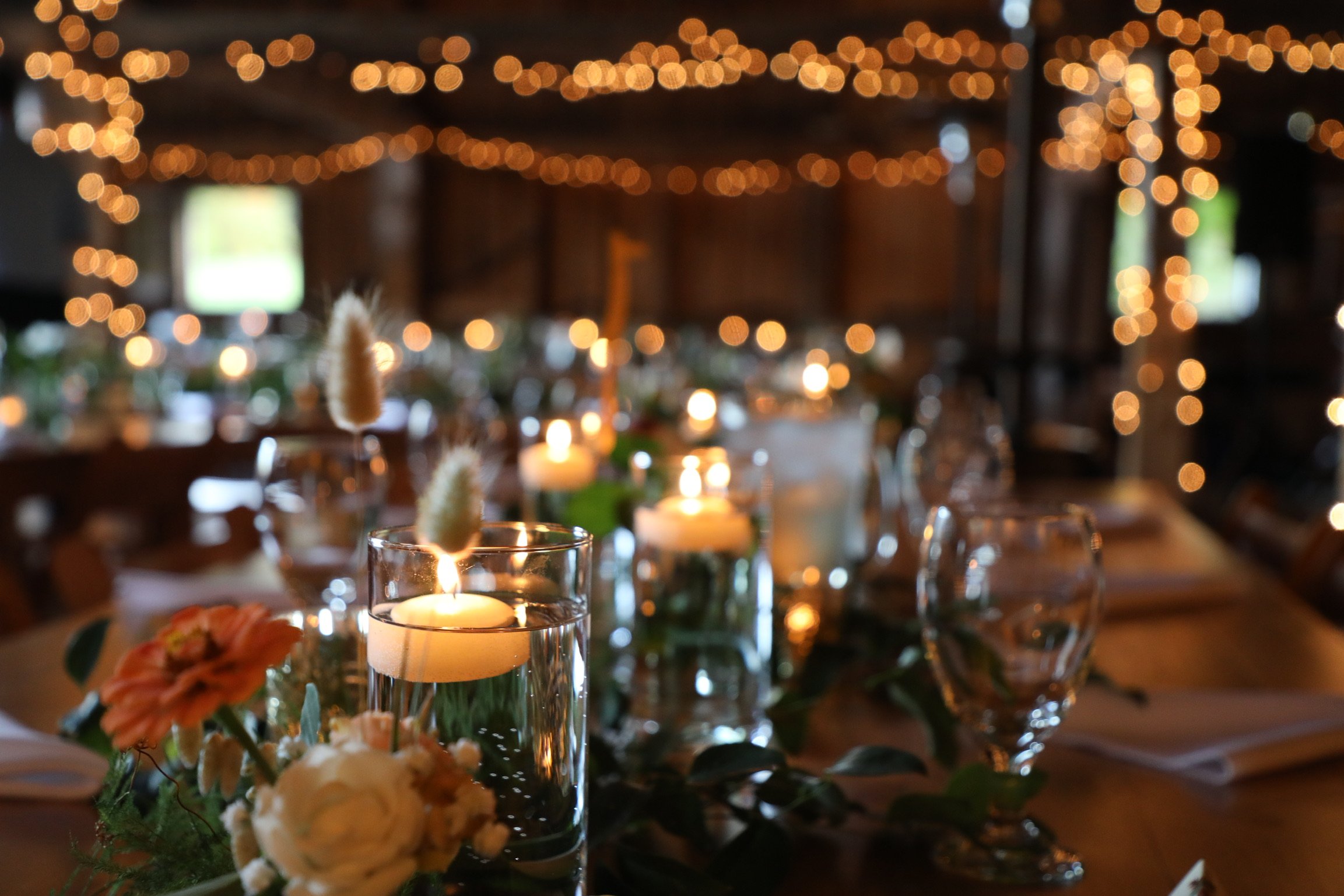 Dinner by candle light in the barn