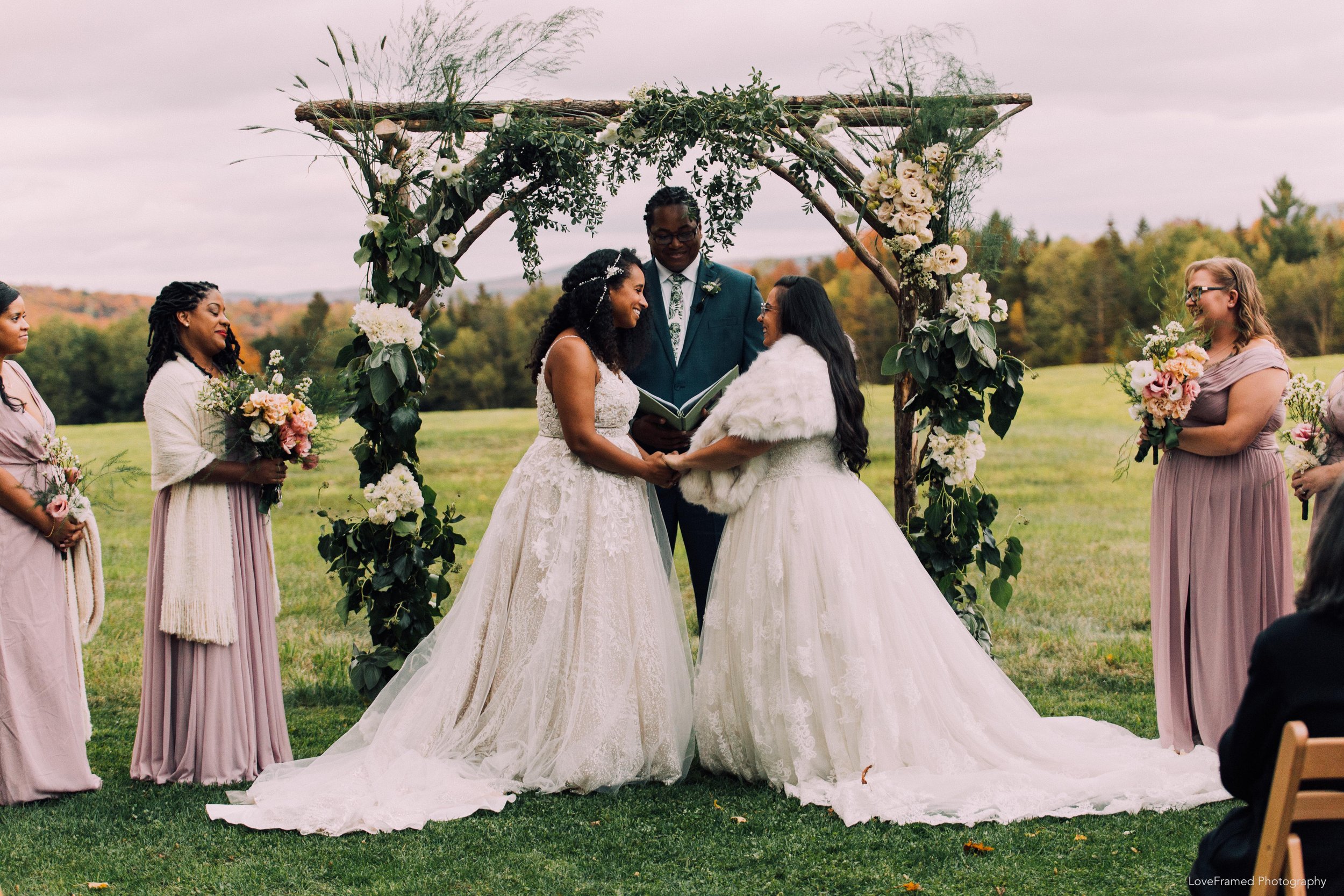 An outdoor wedding ceremony at Turning Stone Farm