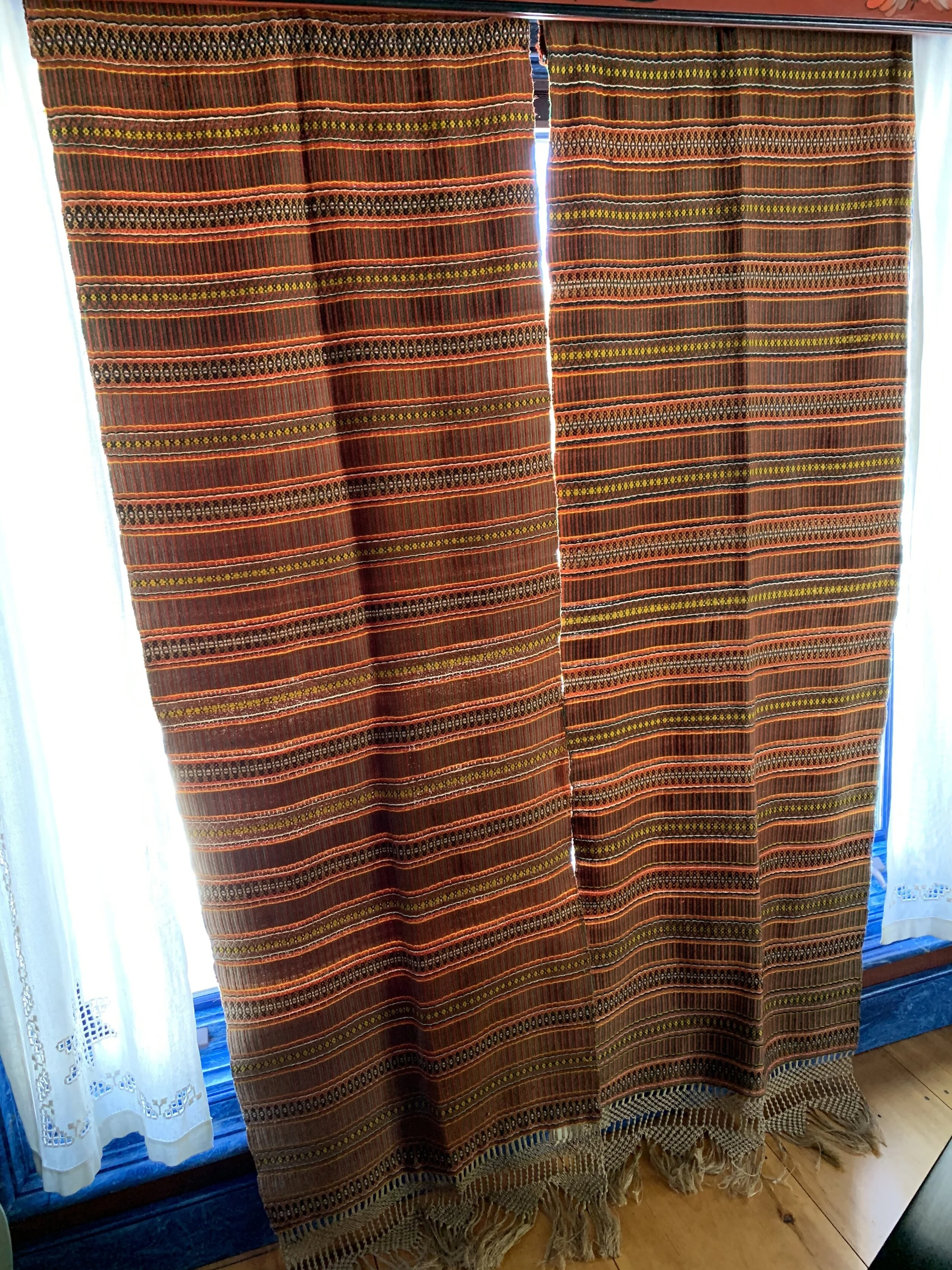 Hand woven, Scandinavian drapery panels; wool weft, linen warp.