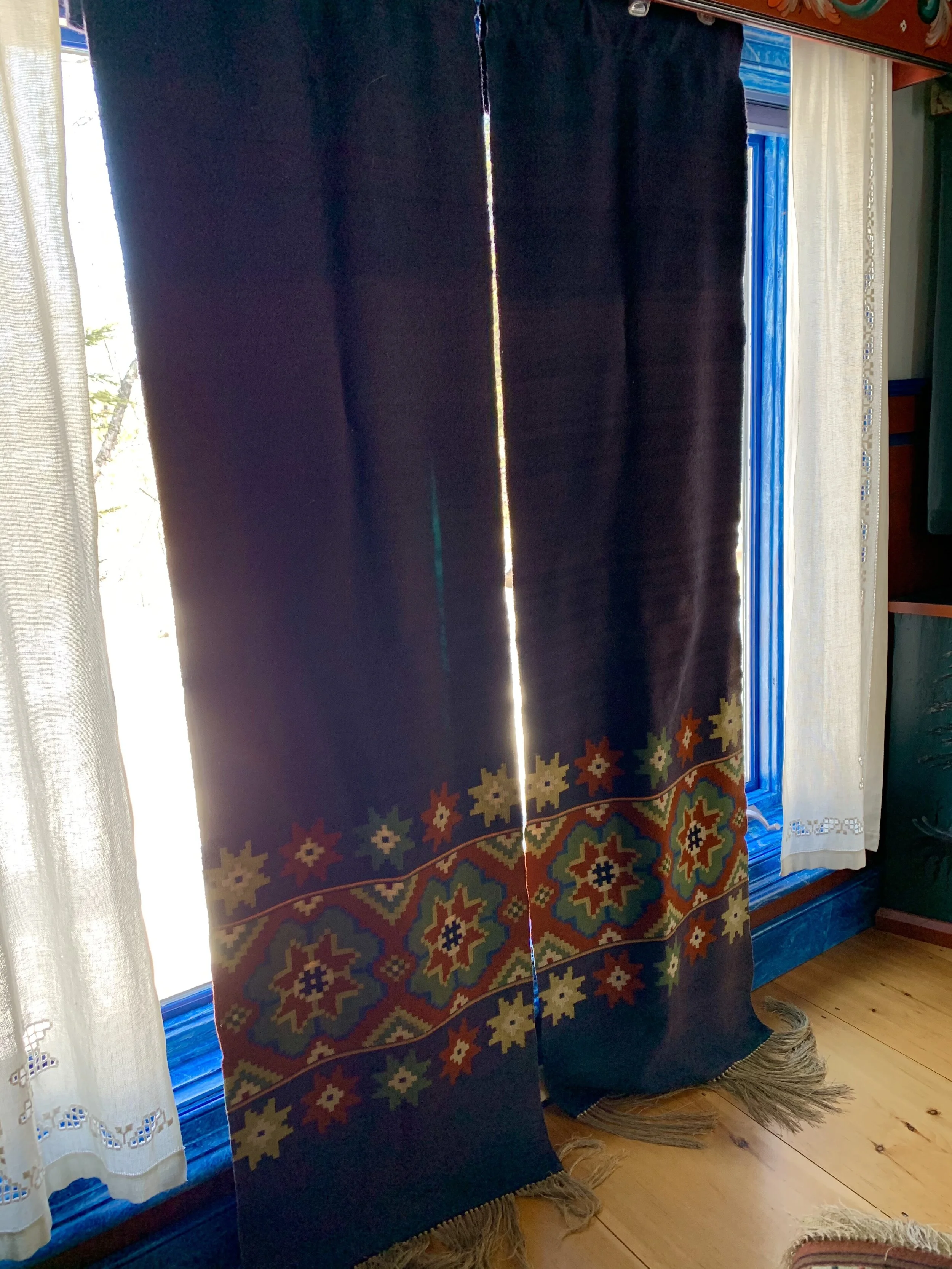 3 pc. Hand woven Scandinavian Drapery Panels + Valence