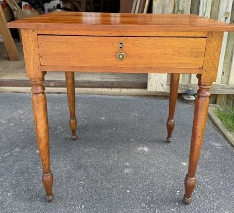  Cherry side table with lock and key - Mid 19th C. excellent condition approximately 28 1/2” H x 26 1/2” w x 19 1/4” deep.    F-67 ….. $250  